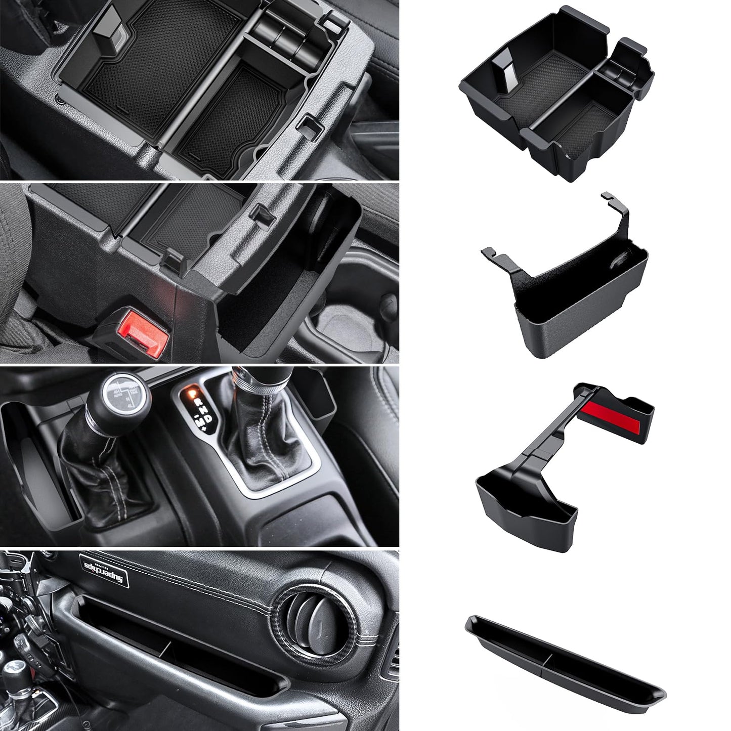 Eamplest 4PCS Center Console Organizer for 2018-2022 2023 Jeep Wrangler JL JLU and Gladiator JT Accessories Gear Shift Side Tray Organizer,Hanging Armrest Storage Box (Not for JK/JKU)