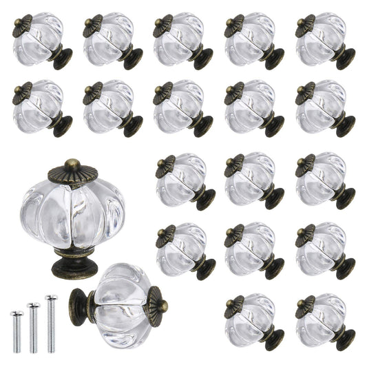 IEIK Acrylic Pumpkin Knobs, Clear Cabinet knobs Set of 20 Vintage Decorative Handles Pulls for Doors, Closet, Drawers, Dresser, Cupboard, Kitchen Furniture or Kids Room