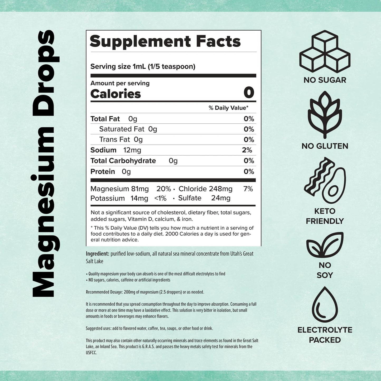 Keto Chow Ionic Magnesium Chloride Supplement Drops | Provides Magnesium, Eletrolytes & Trace Minerals The Body Needs | Sourced from Utah's Great Salt Lake | On The Go Container | 120ml Pocket Flask