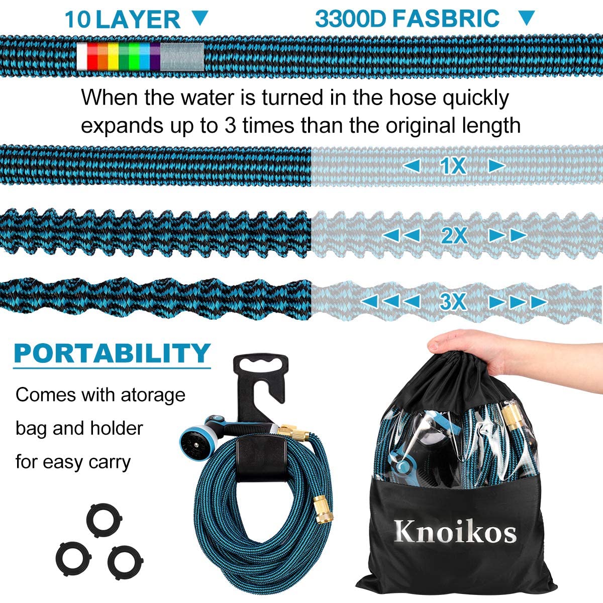 Expandable Garden Hose 100ft - Flexible Water Hose with 10 Function Nozzle -Leakproof Lightweight No-Kink Garden Hose