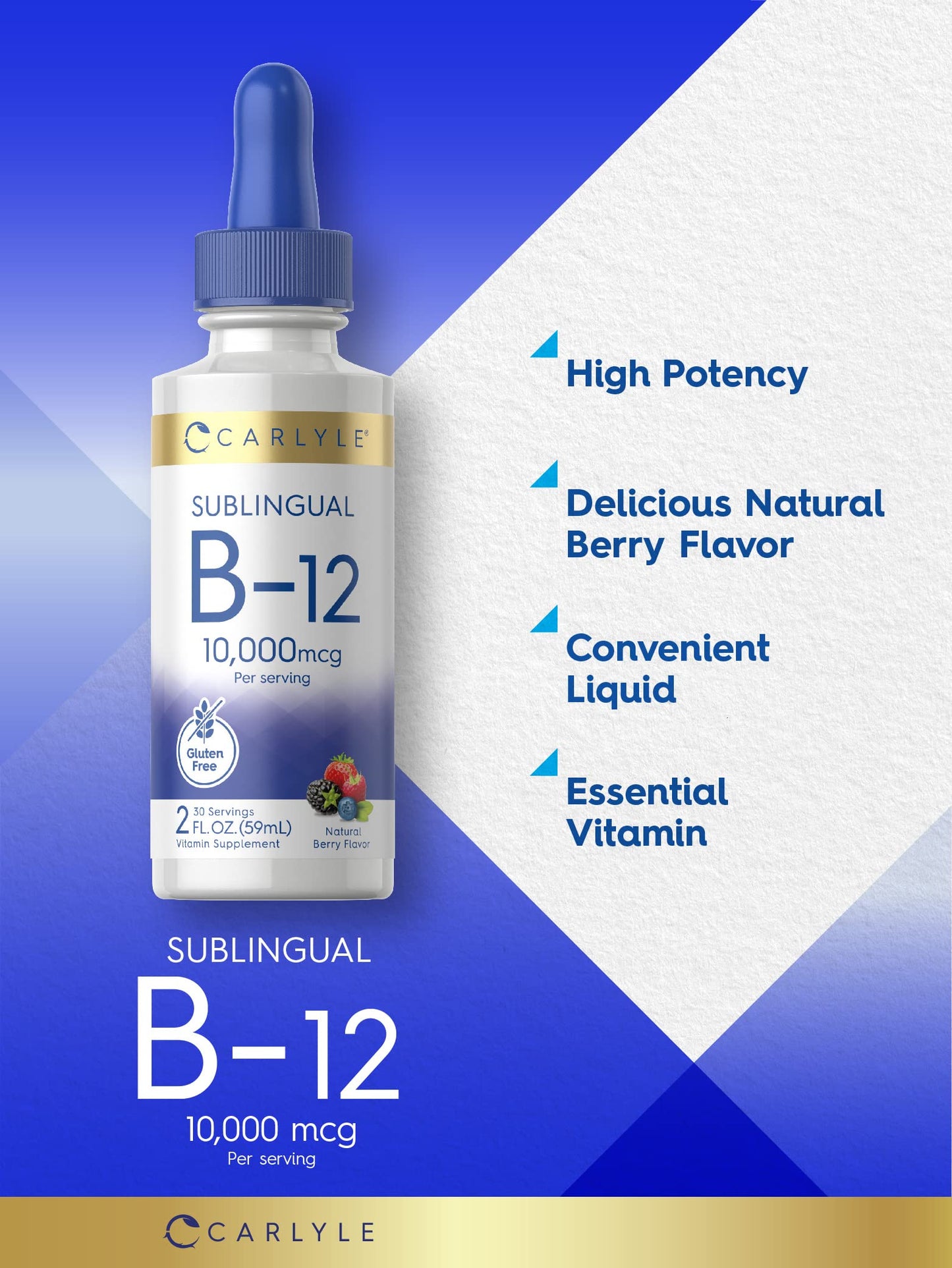 Carlyle Vitamin B12 Sublingual | 10,000mcg | 2 fl oz | Vegetarian, Non-GMO, Gluten Free Liquid