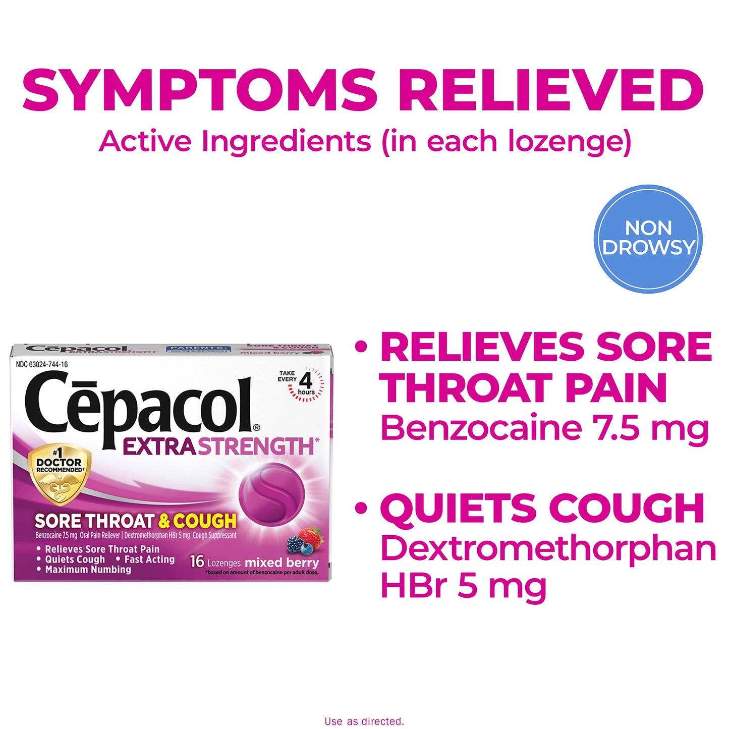 Cepacol Maximum Strength Throat and Cough Drop Lozenges, Mixed Berry, 16 Count