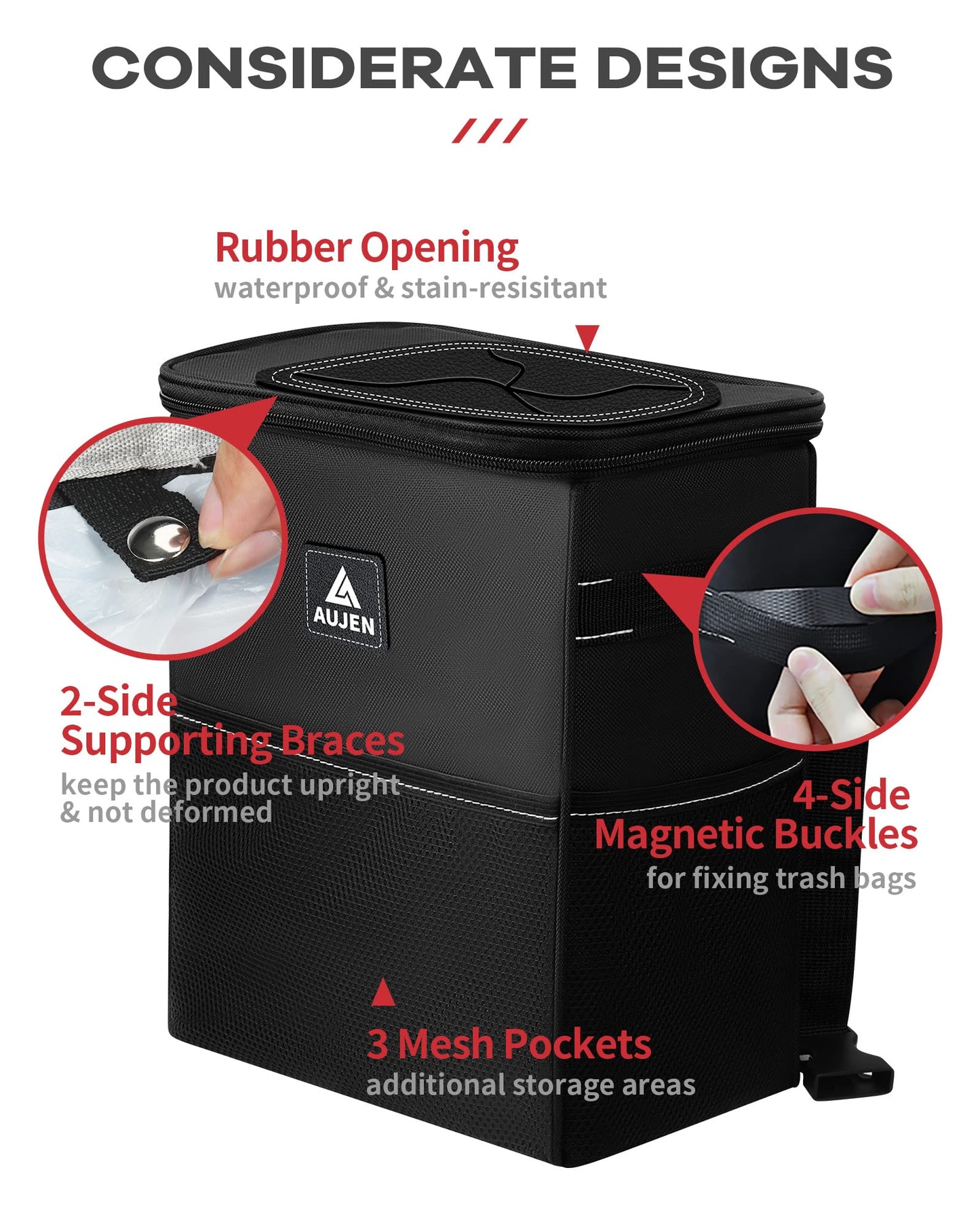 AUJEN Trash Can- Easy-to-Install Car Accessory Interior - Leak-Proof Organizer and Storage Bag for The Back/Front/Console of Any Cars,Sedans, SUVs & Trucks