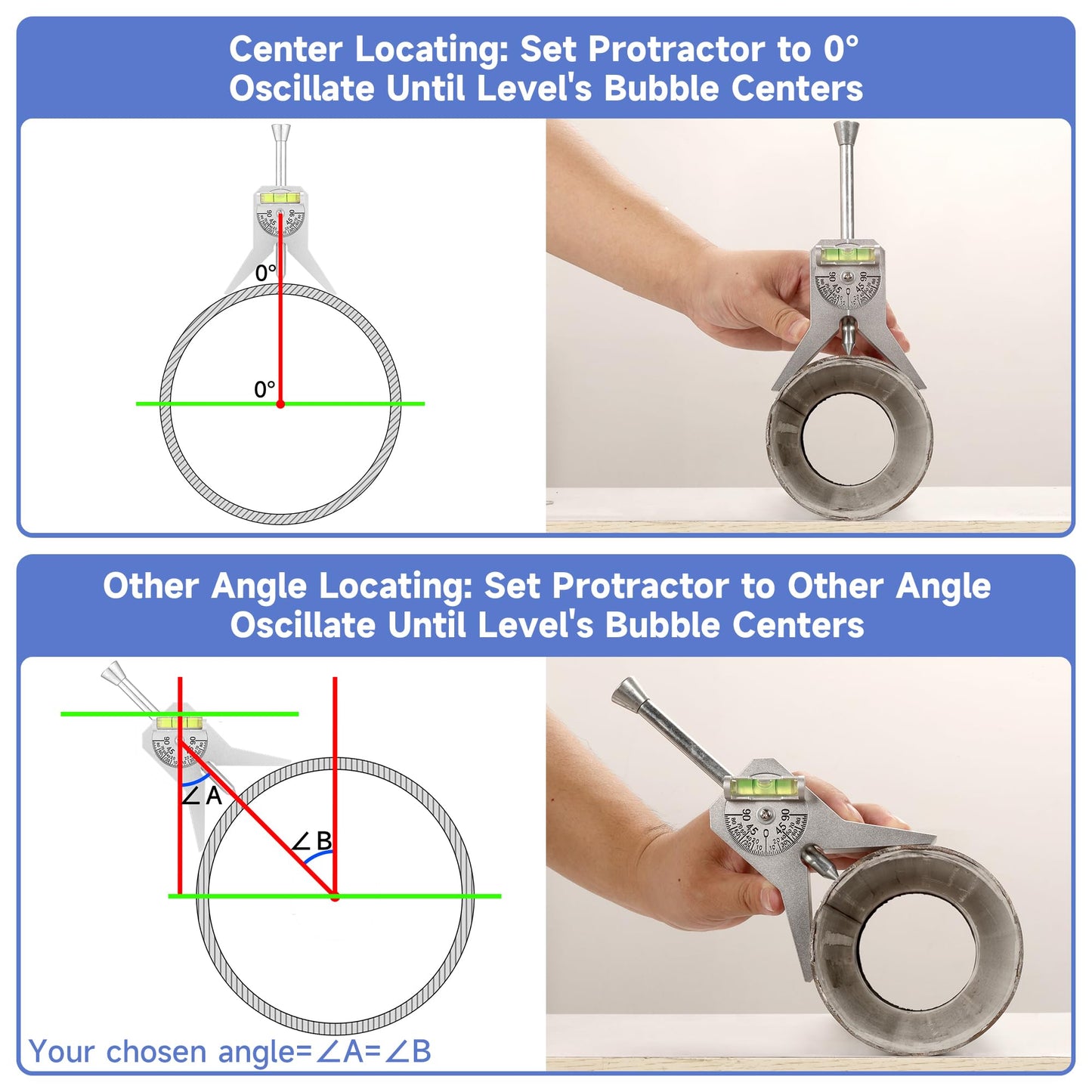 SIOKUY Premium Pipe Center Finder - Essential Center Finder Tool for Pipefitters - Measures 0.5" & Up, with 4" Y-Type Base & Dial Bubble.