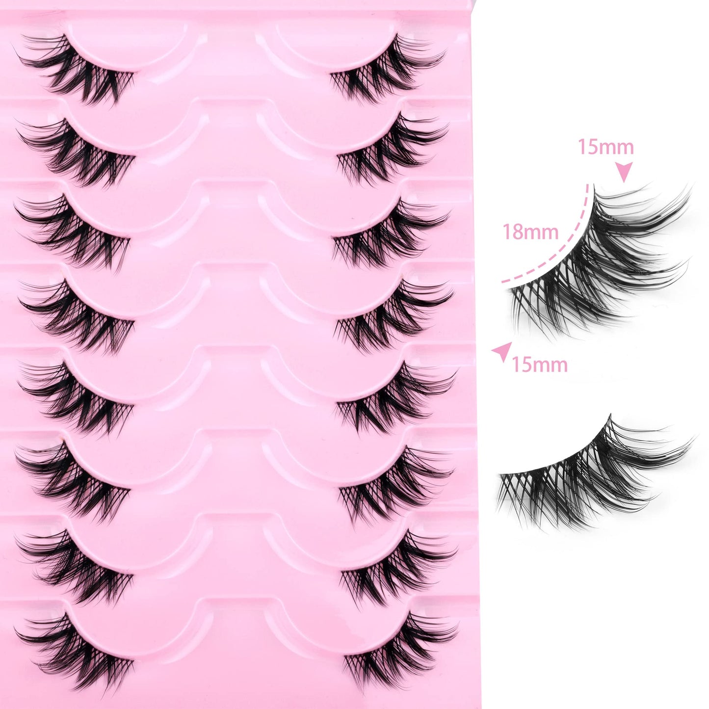 Half Lashes Natural Look Cat Eye Lashes Wispy Clear Band Accent False Eyelashes Winged Corner Mink Lashes 15mm Volume Fake Eyelashes 8 Pairs Pack by Pawotence