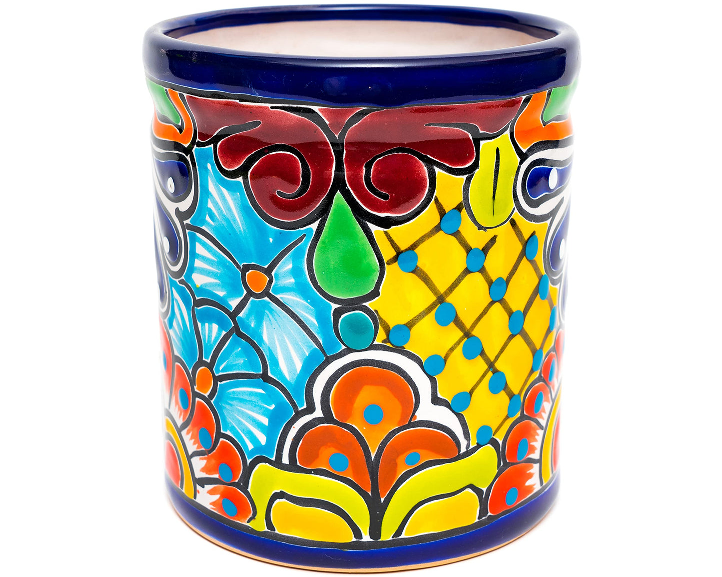 Enchanted Talavera Ceramic Large Utensil Holder Spatula Crock Kitchen Counter Organizer Mexican Pottery Utensils Tools Caddy Spoon Rest White Ceramic (Cobalt Large (7.5" H x 6" W))