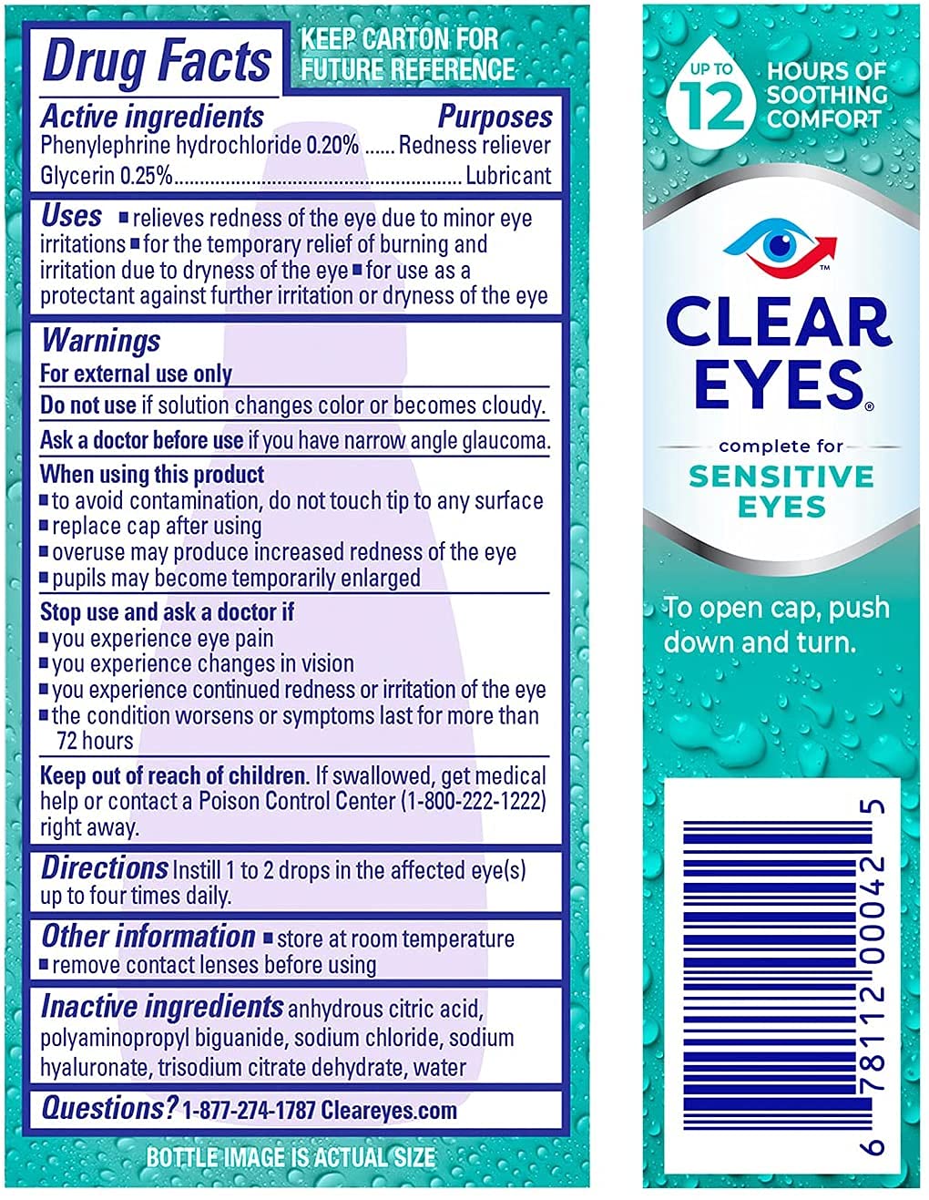 Clear Eyes, Sensitive Eyes, Eye Drops, 0.5 Oz, 2 Pack