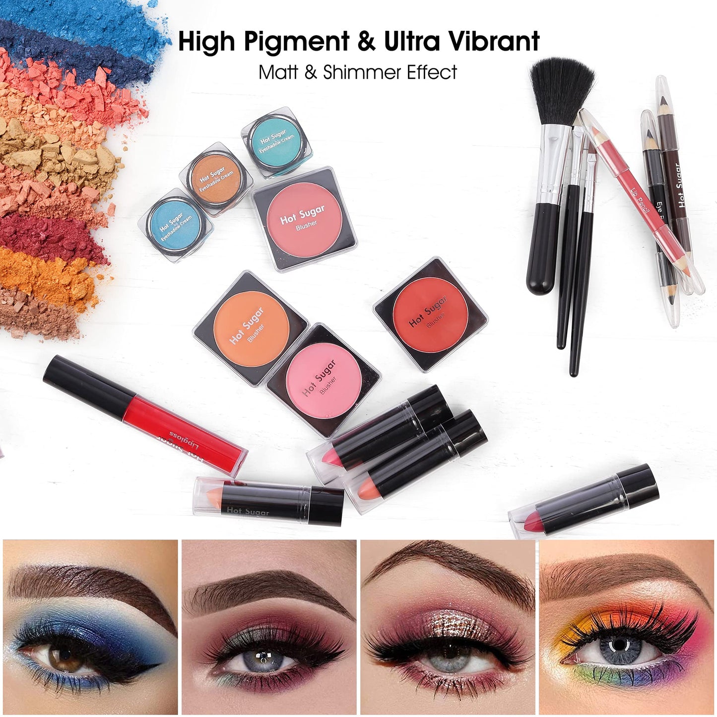 Hot Sugar All In One Makeup Set for Adults and Girls-Full Makeup Kit for Beginners Includes Eye Shadow Palette Blush Lip Gloss Lipstick Lip Pencil Eye Pencil Brush Mirror (Pink Leopard)