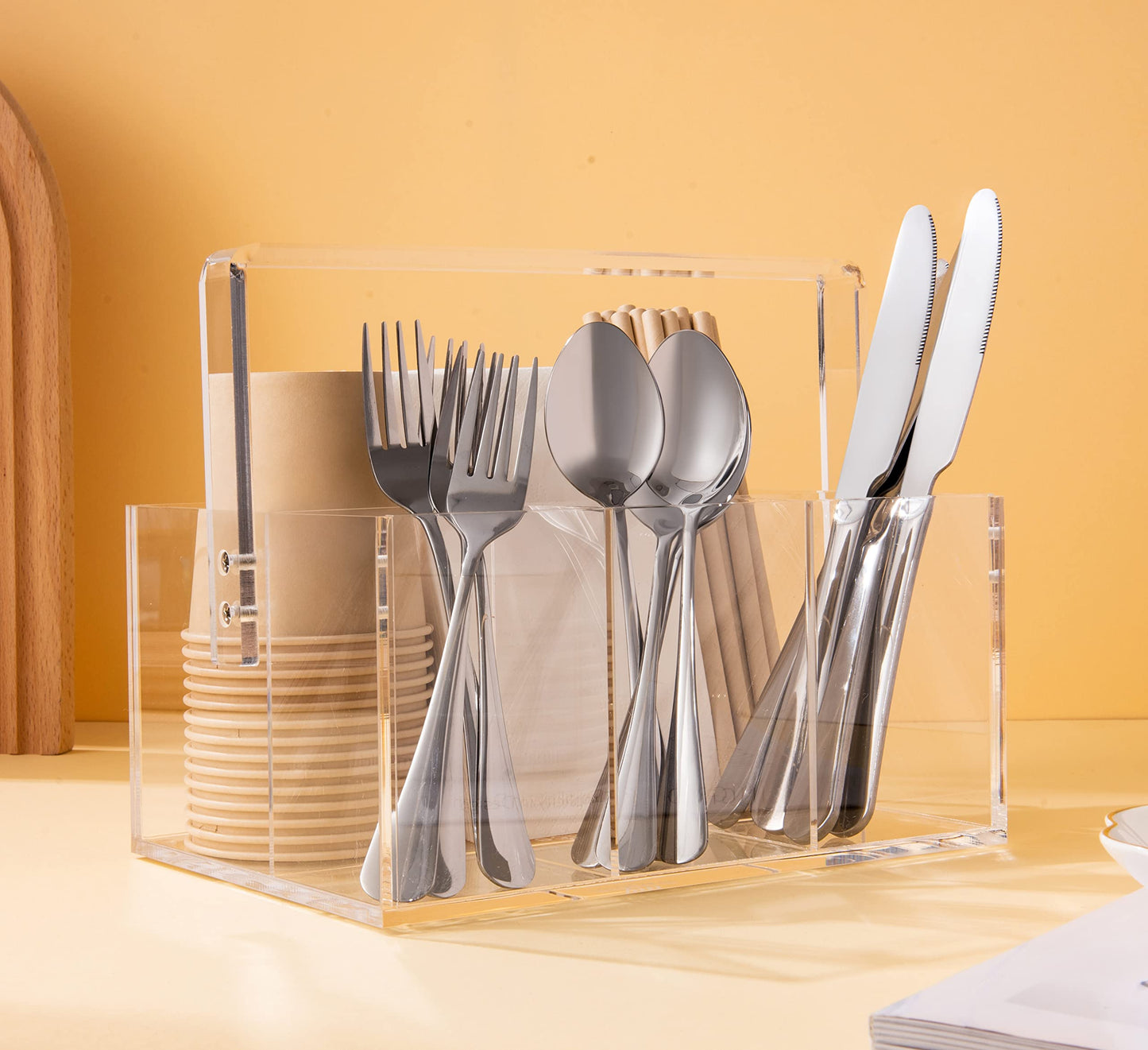 Utensil Holder Silverware Caddy Countertop Cutlery Organizer For Napkins Flatware Spoon Fork Knife For Picnic Party Plastic Acrylic