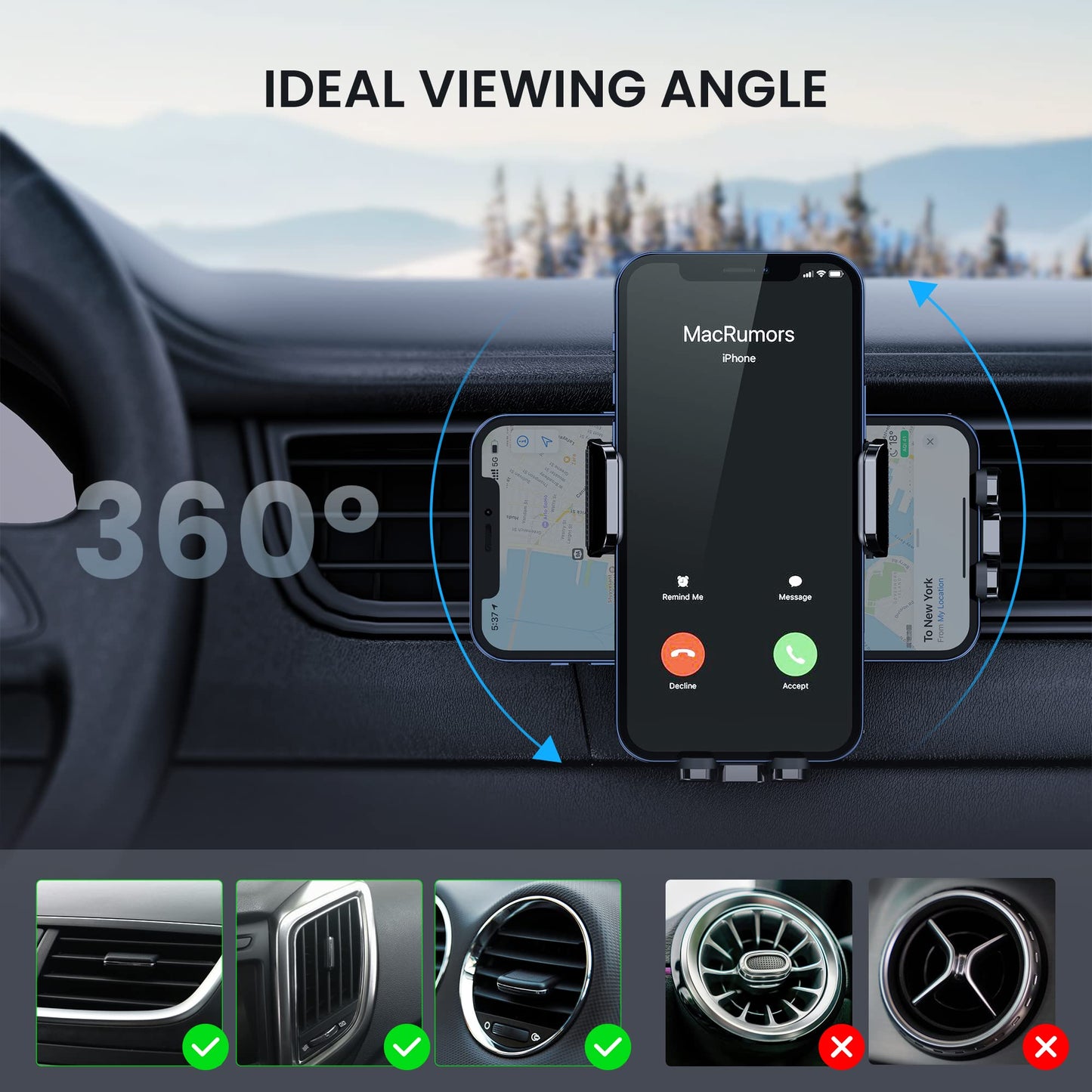 Phone Holder Car [Upgrade Clip Never Fall] Car Phone Holder Mount Automobile Air Vent Hands Free Cell Phone Holder for Car Fit for All Car Mount for iPhone Android Smartphone