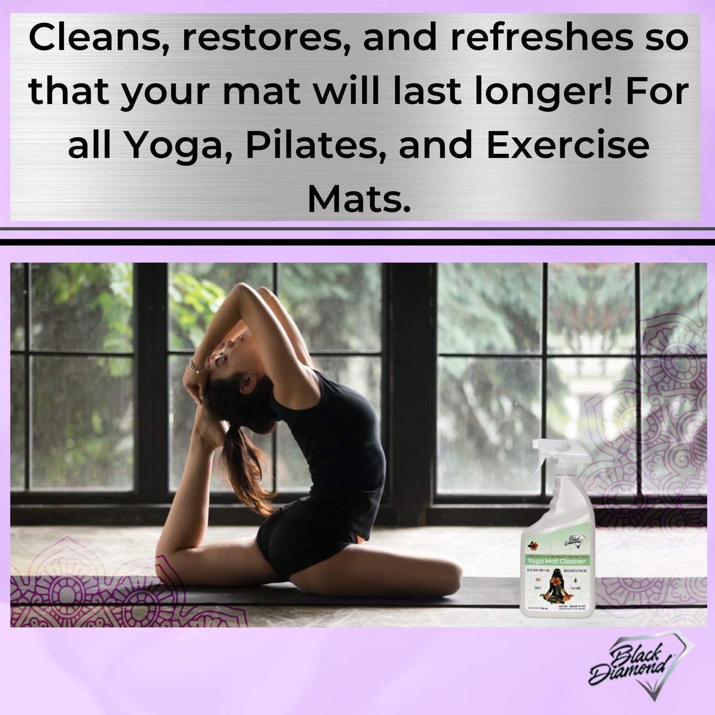 Black Diamond Stoneworks Yoga Mat Spray Cleaner: USDA Certified BIOBASED- Essential Oils, Safe for All Type of Materials, Exercise, Pilates, or Workout Mats. (1 gallon)