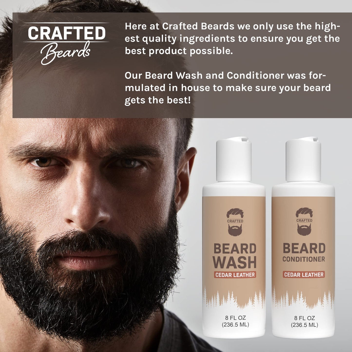 Crafted Beards Beard Wash & Conditioner - Cedar Leather - Beard Shampoo - Best Beard Wash - Beard Conditioner - Beard Kit - Beard Care - Beard Cleaner - 8oz (CL))