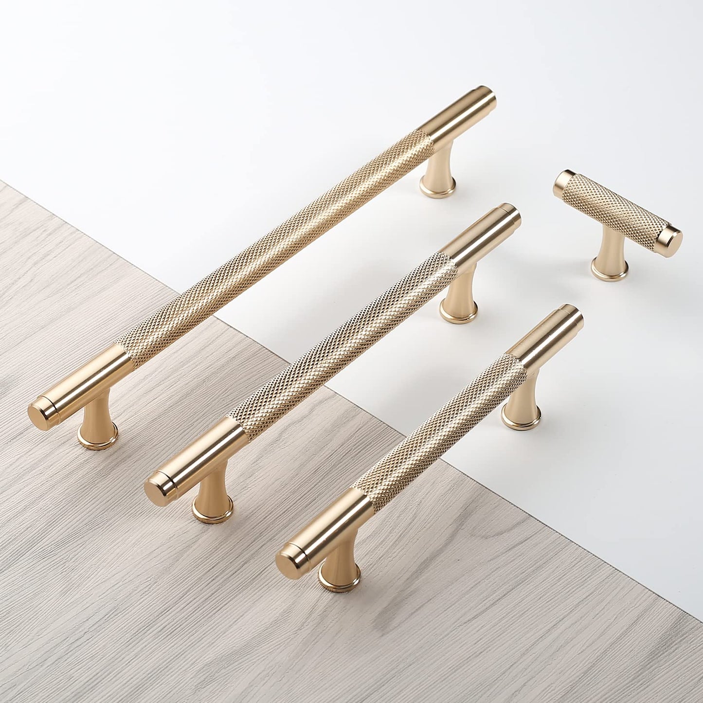 9BUILD 10 Pack 3 Inch Knurled Cabinet Pulls Gold Kitchen Cabinet Handles Kitchen Cabinet Hardware Brushed Brass Cabinet Pulls Gold Handles for Cabinets Cupboard Handles T Bar Handles