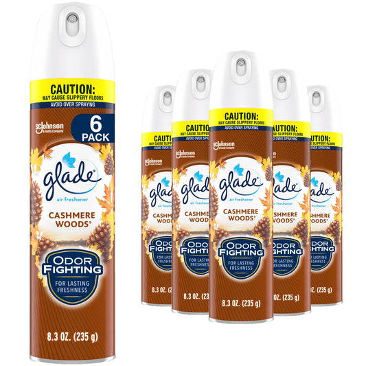 Glade Air Freshener Odor Fighting Room Spray, Cashmere Woods, 8.3 oz, 6 Count