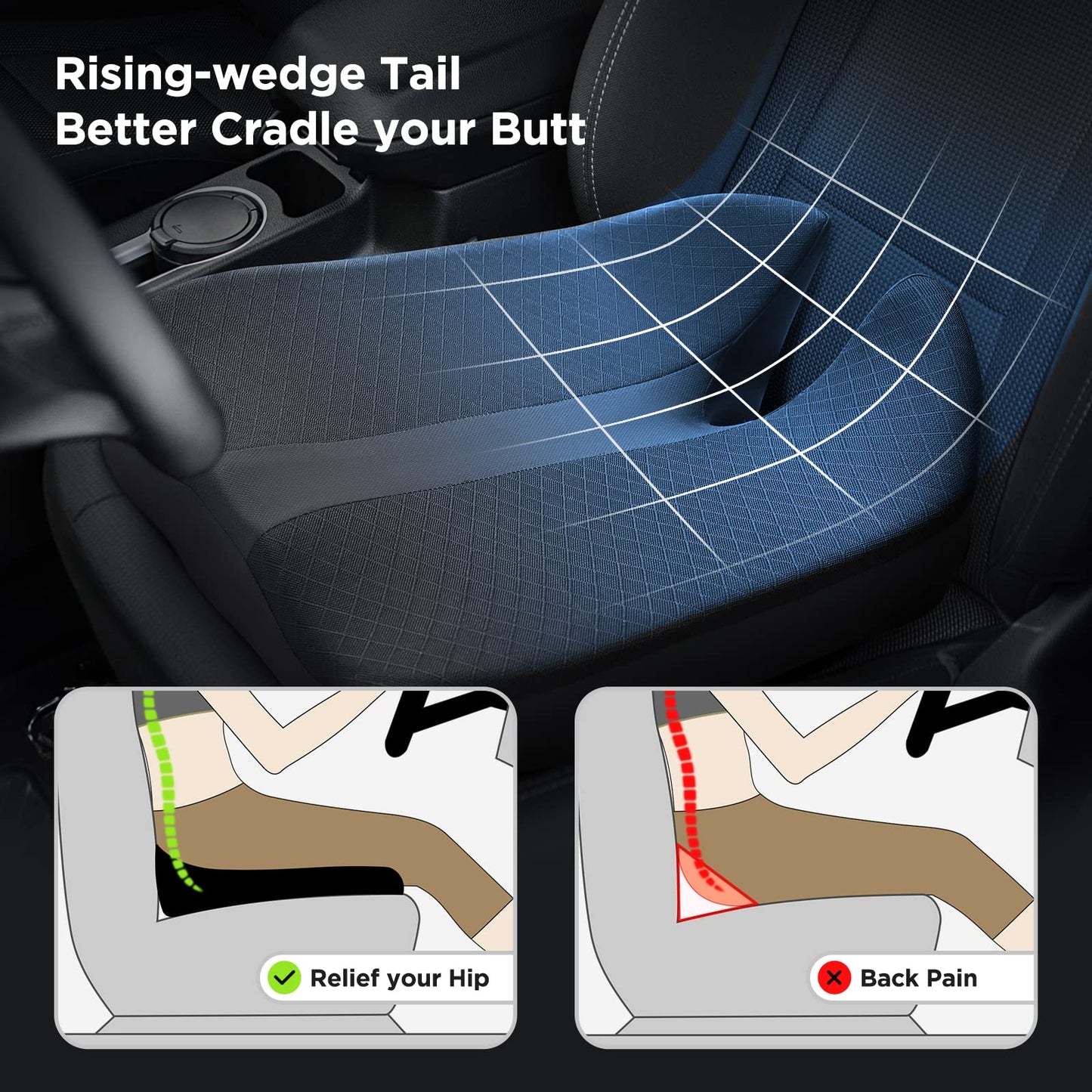 2023 Upgraded Car Seat Cushion Pad Foam Heightening Wedge, Coccyx Cushion for Tailbone Pain Lower Back Pain Relief Seat Cushion for Short People Driving, Truck Seat Cushion for Office Chair