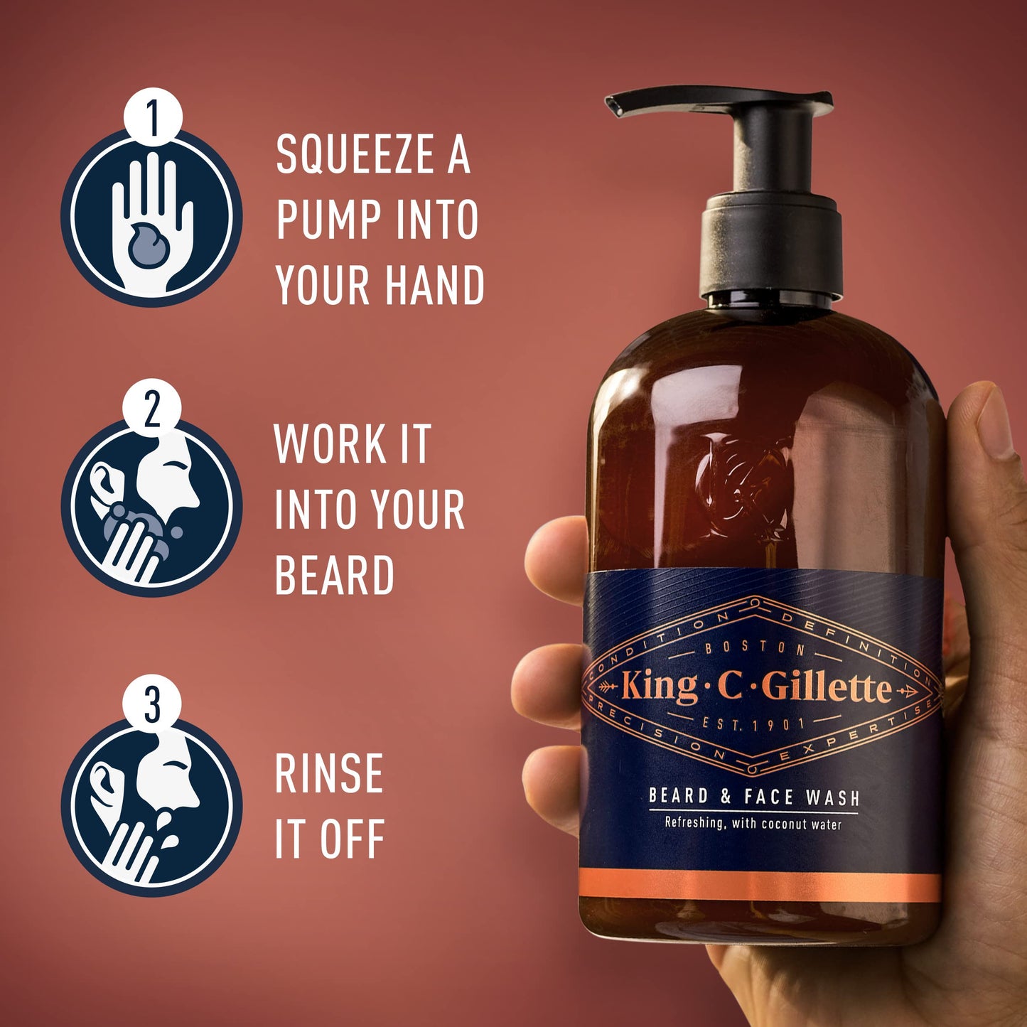 King C. Gillette Beard Wash, Mens Face Wash, 11 oz, Infused with Argan Oil and Avocado Oil to Cleanse Hair and Skin