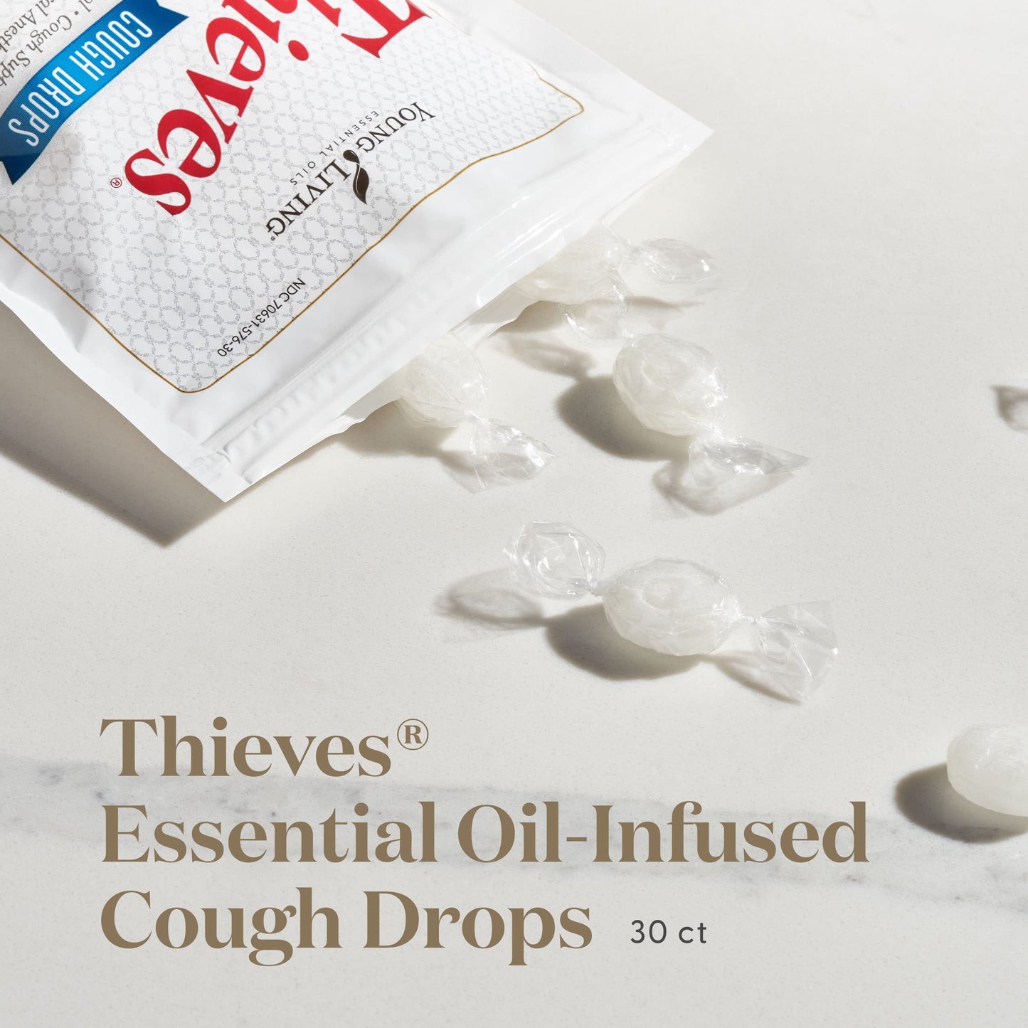 Thieves Essential Oil-Infused Cough Drops - Soothing Relief for Coughs & Sore Throats with Young Living's Signature Blend - Natural Ingredients, Minty-Spicy-Sweet Taste