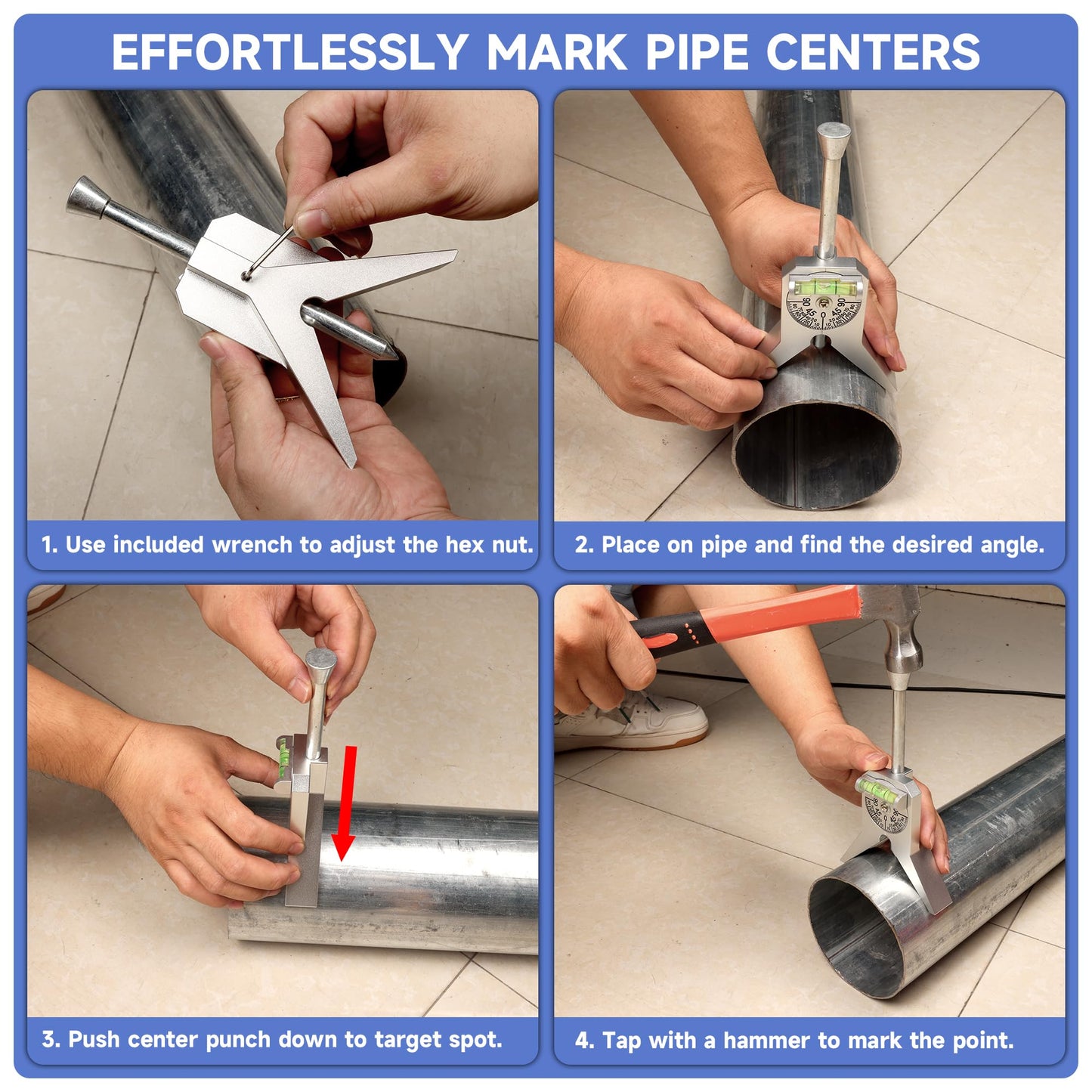 SIOKUY Premium Pipe Center Finder - Essential Center Finder Tool for Pipefitters - Measures 0.5" & Up, with 4" Y-Type Base & Dial Bubble.