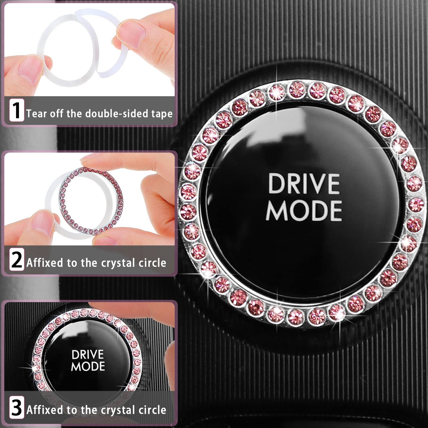 15 Pcs Car Accessories Set Leather Steering Wheel Cover Seatbelt Cover Center Console Pad Bling Car Ring Sticker USB Charger Flower Air Vent Clip