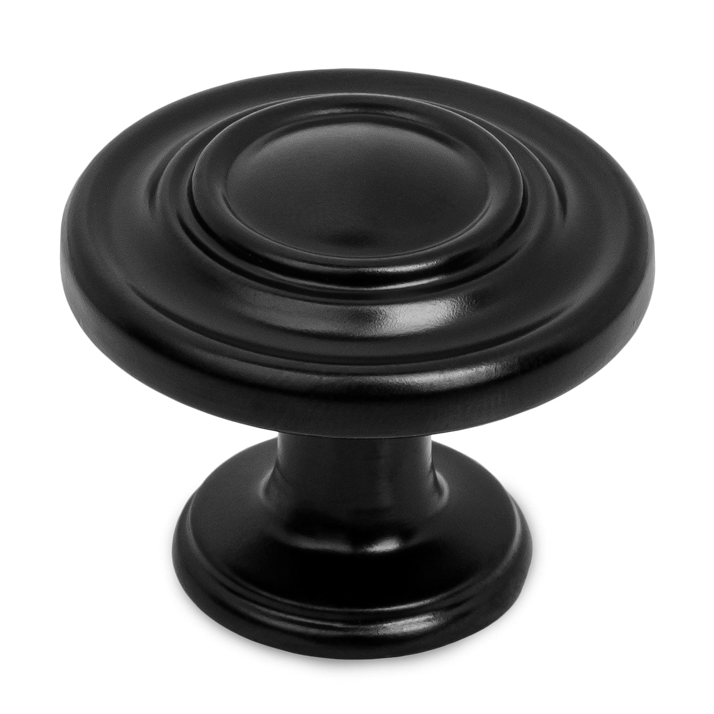 Ilyapa Matte Black Kitchen Cabinet Knobs - Round Ringed Drawer Handles - 25 Pack of Kitchen Cabinet Hardware