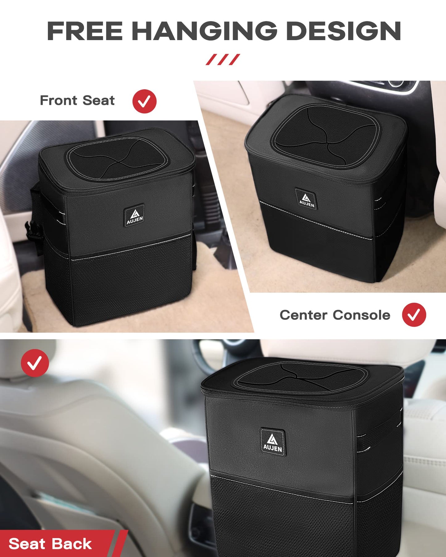 AUJEN Trash Can- Easy-to-Install Car Accessory Interior - Leak-Proof Organizer and Storage Bag for The Back/Front/Console of Any Cars,Sedans, SUVs & Trucks