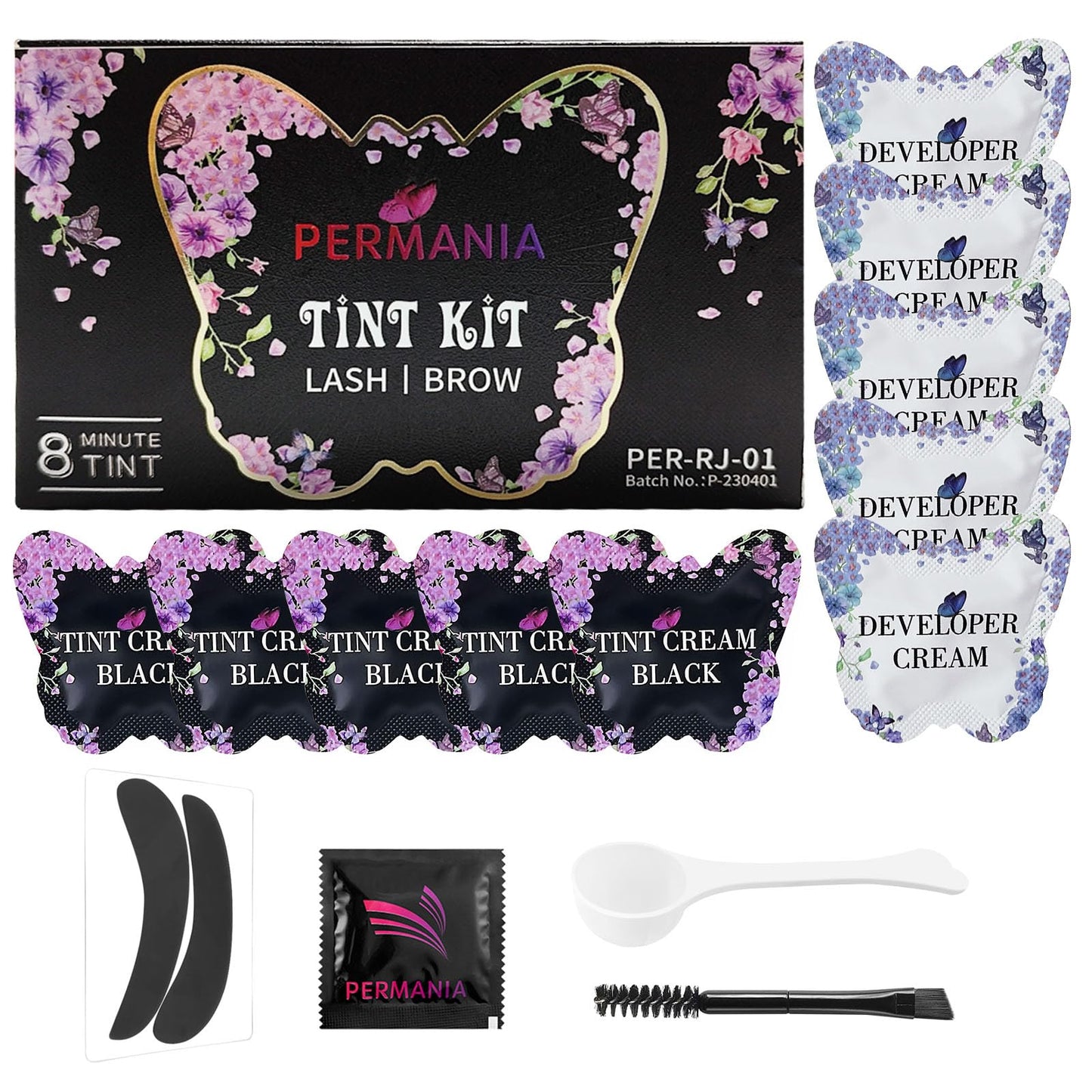 PERMANIA Black Color Kit for Eyelash & Eyebrow, Semi-permanent Natural Black Fast Quick Coloring, Last Up to 4 Weeks Salon Grade Lash Enhancers & Primers