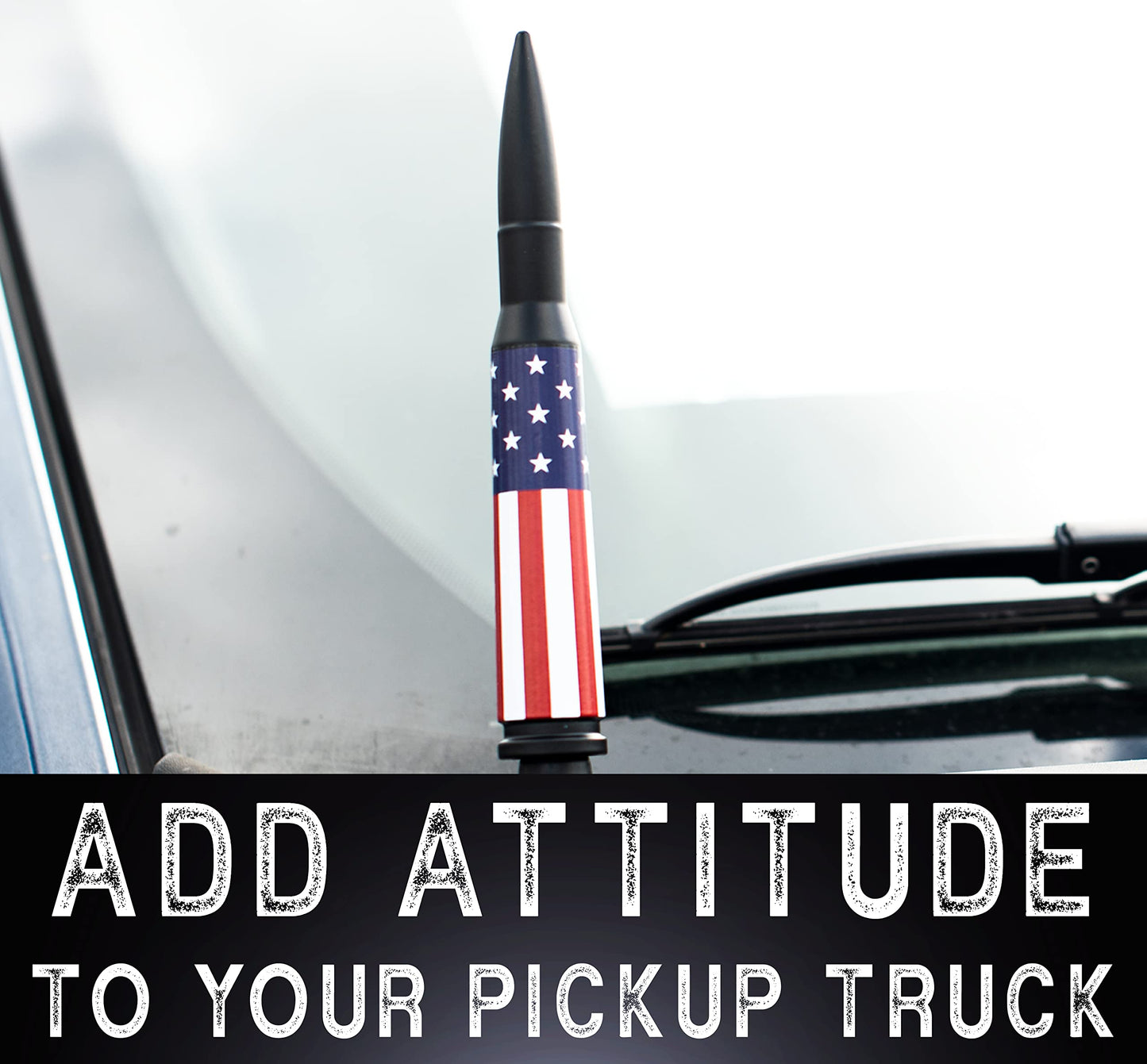 EcoAuto Bullet Antenna Replacement for Dodge Ram & Ford F150 F250 F350 Super Duty Ford Raptor Bronco Trucks - Anti-Theft Design - Radio Antenna for Truck 1990 - Current (American Flag)