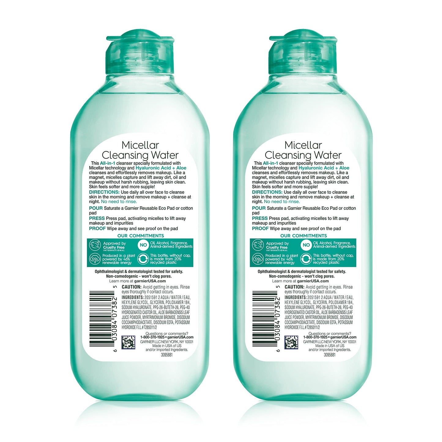 Garnier SkinActive Micellar Water with Hyaluronic Acid, Facial Cleanser & Makeup Remover, 13.5 Fl Oz (400mL), 2 Count (Packaging May Vary)