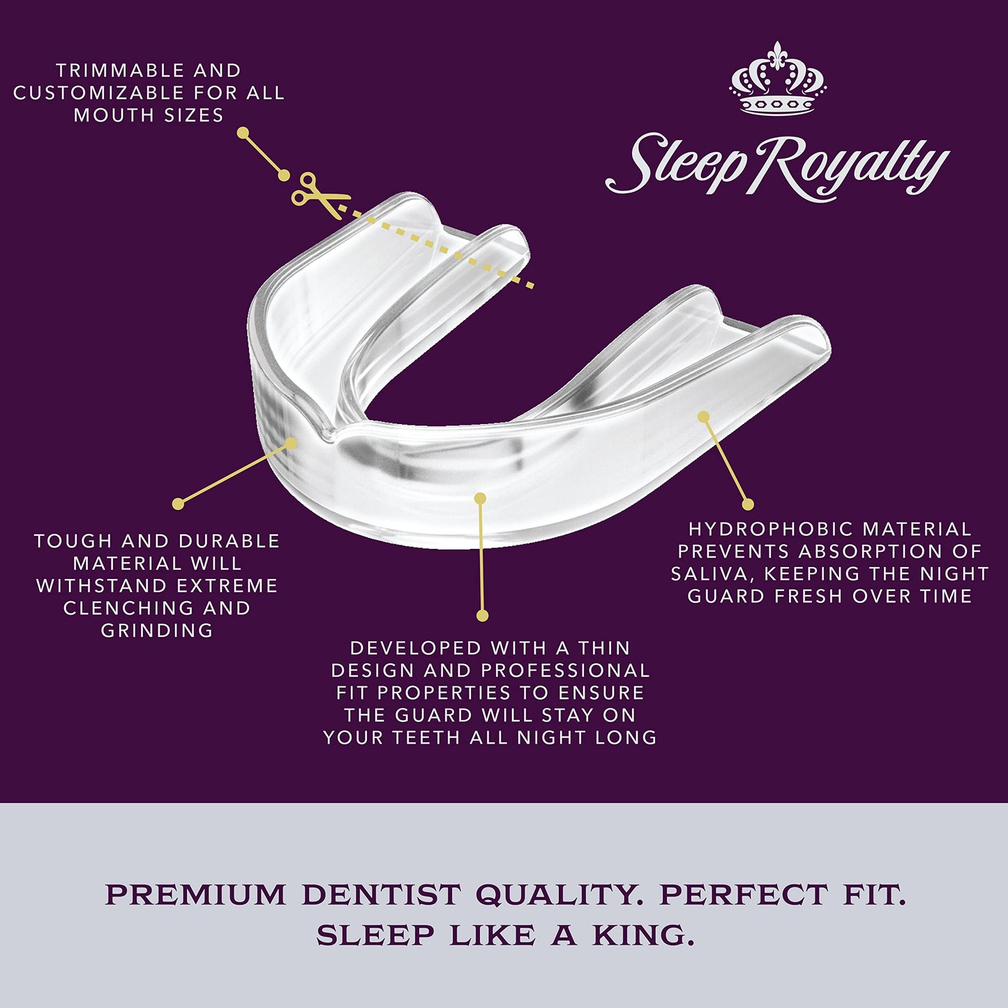 Sleep Royalty Night Guard - Pack of 2 Premium Moldable Mouth Guards for Teeth Clenching and Grinding at Night (Clear), Protective Case Included