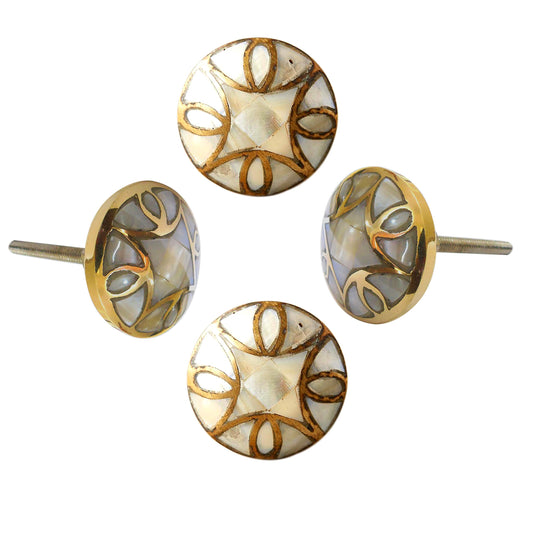 Perilla Home Set of 4 Knobs for Cabinet & Drawers Mother of Pearl Brass Knobs Decorative Vintage Knobs for Home Kitchen Cabinet Hardware Cupboard Door Dresser Wardrobe & Drawer Pulls (Design-2)