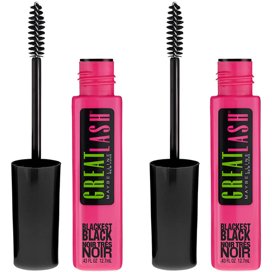 Maybelline New York Great Lash Washable Volume Mascara Dual Pack, Blackest Black, 0.86 fl oz, 2 Count