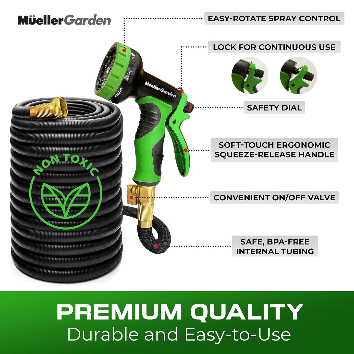 Janska by Mueller 3/4 in. Dia x 50 ft. Flexible & Lightweight Garden Hose that Extends and Retracts, Kink and Tangle Resistant, with 9 Function Spray Nozzle