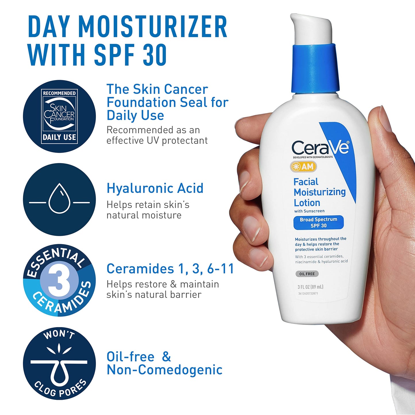 CeraVe AM Face Moisturizer with SPF, PM Face Moisturizer & Hydrating Face Wash Skin Care Routine for Morning & Night | Travel Size Toiletries | 3oz Lotion + 3oz Lotion + 3oz Cleanser