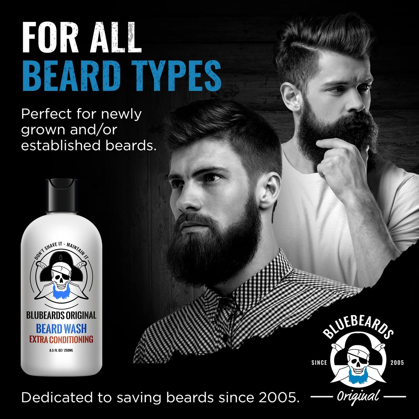 Bluebeards Original Beard Wash and Conditioner for Men, 8.5 oz. - Natural Beard Wash and Beard Moisturizer, with Aloe & Lime - Deeply Cleans, Softens, and Conditions Your Beard and Skin - Made in USA