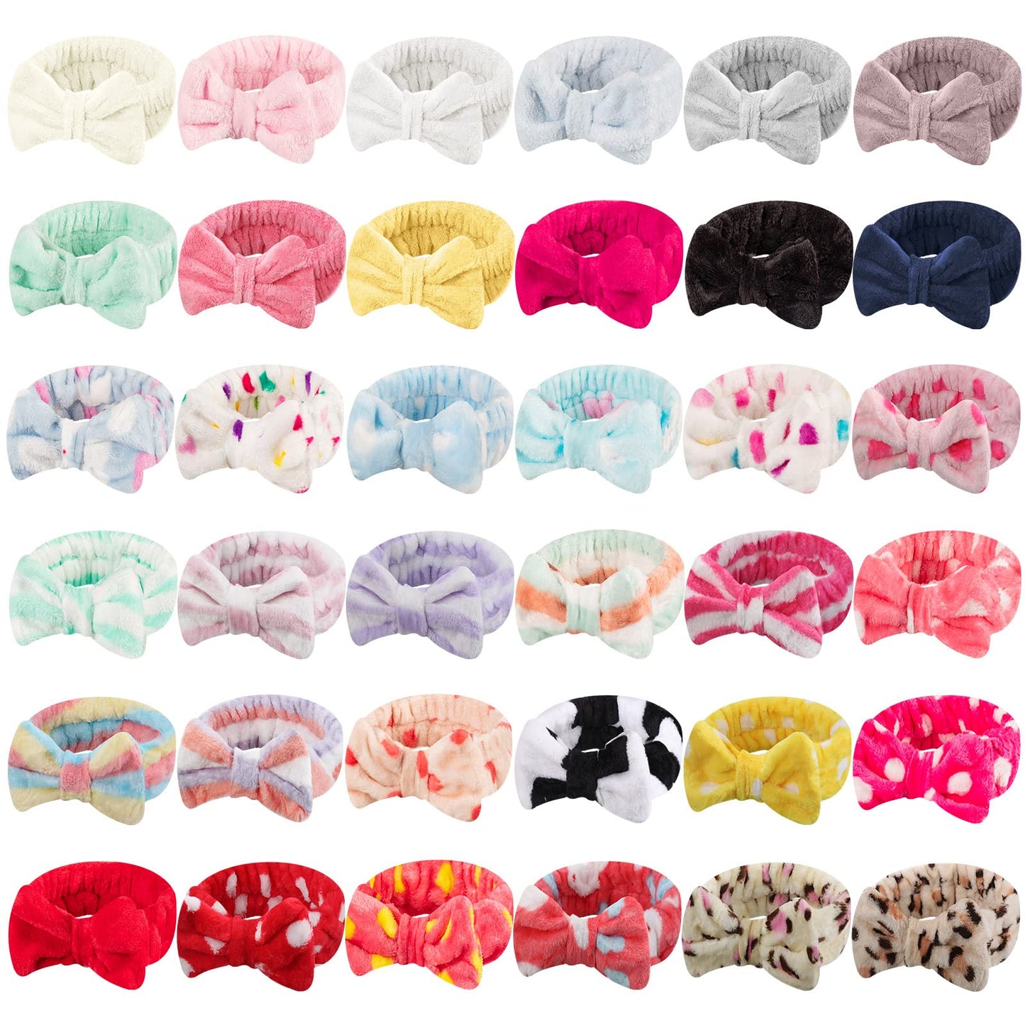 36 Pcs Spa Headband Bow Hair Band Fluffy Makeup Headband Soft Skincare Headbands Towel Headband for Washing Face Head Wraps Makeup Accessories Cosmetic Headband for Women Mask Spa Shower Gifts