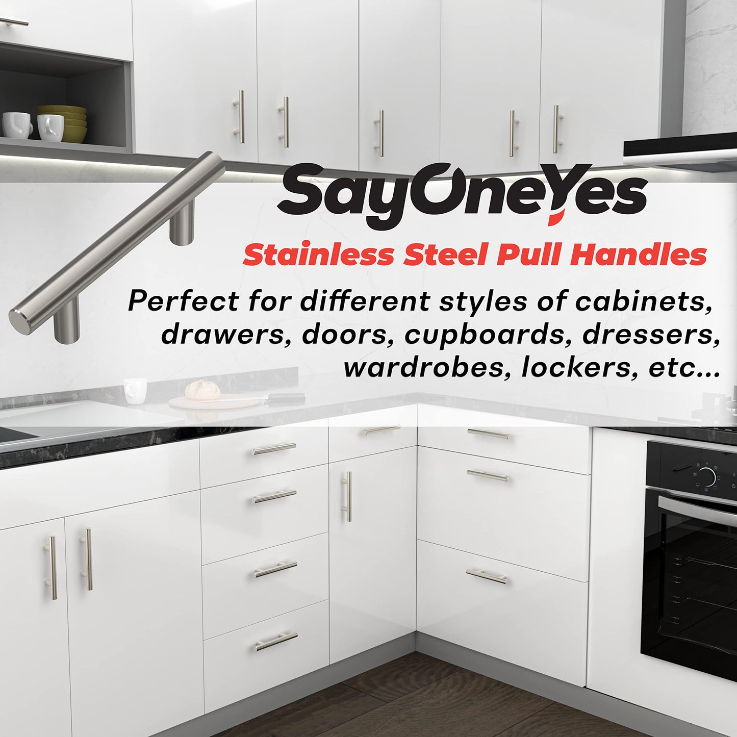 SAYONEYES 10 Pack 5 Inch Brushed Nickel Cabinet Pulls - Premium Quality Stainless Steel Kitchen Cabinet Handles - Pull Handles for Cabinets and Drawers - Drawer Pulls 3 Inch Hole Center