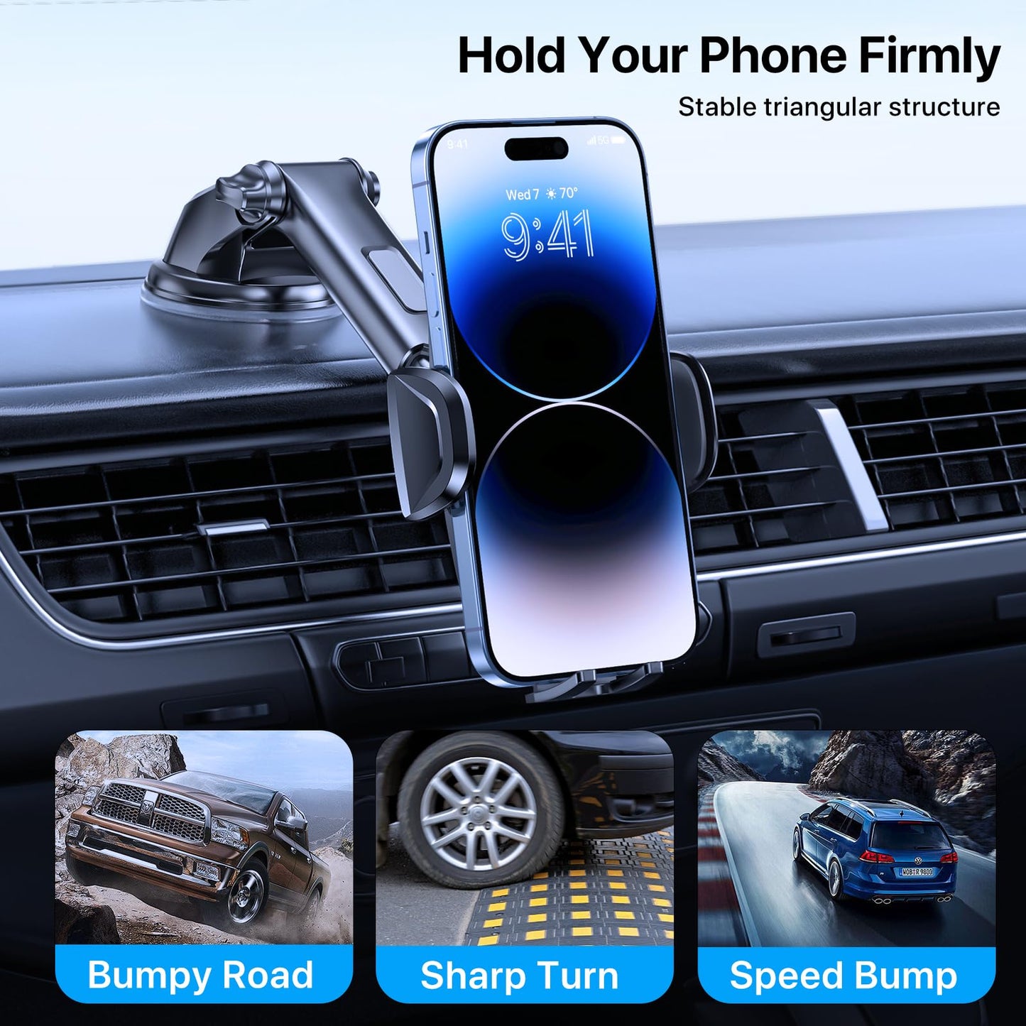 LOTUNY Universal Phone Mount for Car, [Powerful Suction] Hands-Free Cell Phone Holder Car, Phone Holder for Car Dashboard Windshield Air Vent, Compatible with iPhone 14 13 12 11 Pro Max All Phones