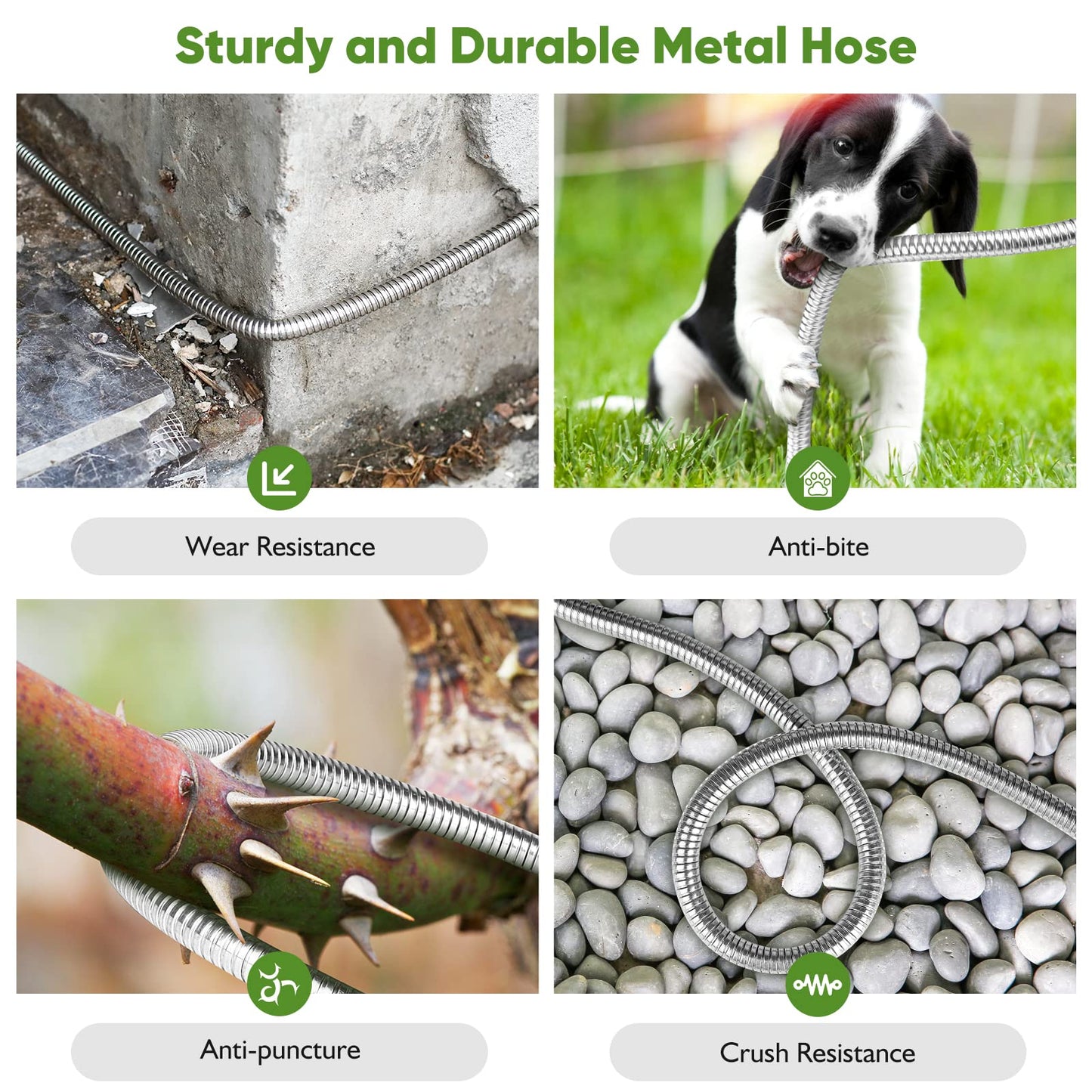 Metal Garden Hose 100FT, Stainless Steel Heavy Duty Water Hose With 10 Function Nozzle, No-Tangle & No-Kink, Tough & Flexible, Durable and Lightweight, Rust Proof hose for Yard, Outdoor, RV