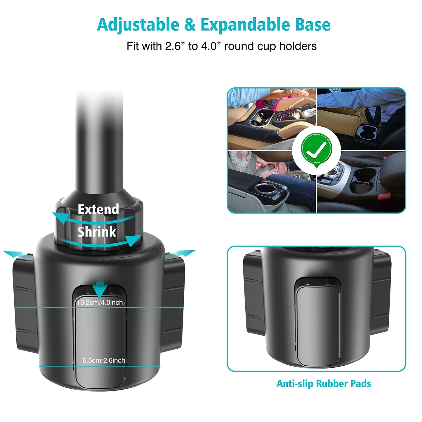 Outsolidep Car Cup Holder Phone Mount, Universal Cupholder Cradle Cell Phone Holder for Car Truck with Adjustable Height, Expandable Base and 360° Rotation, Compatible with iPhone, Andriod Phones