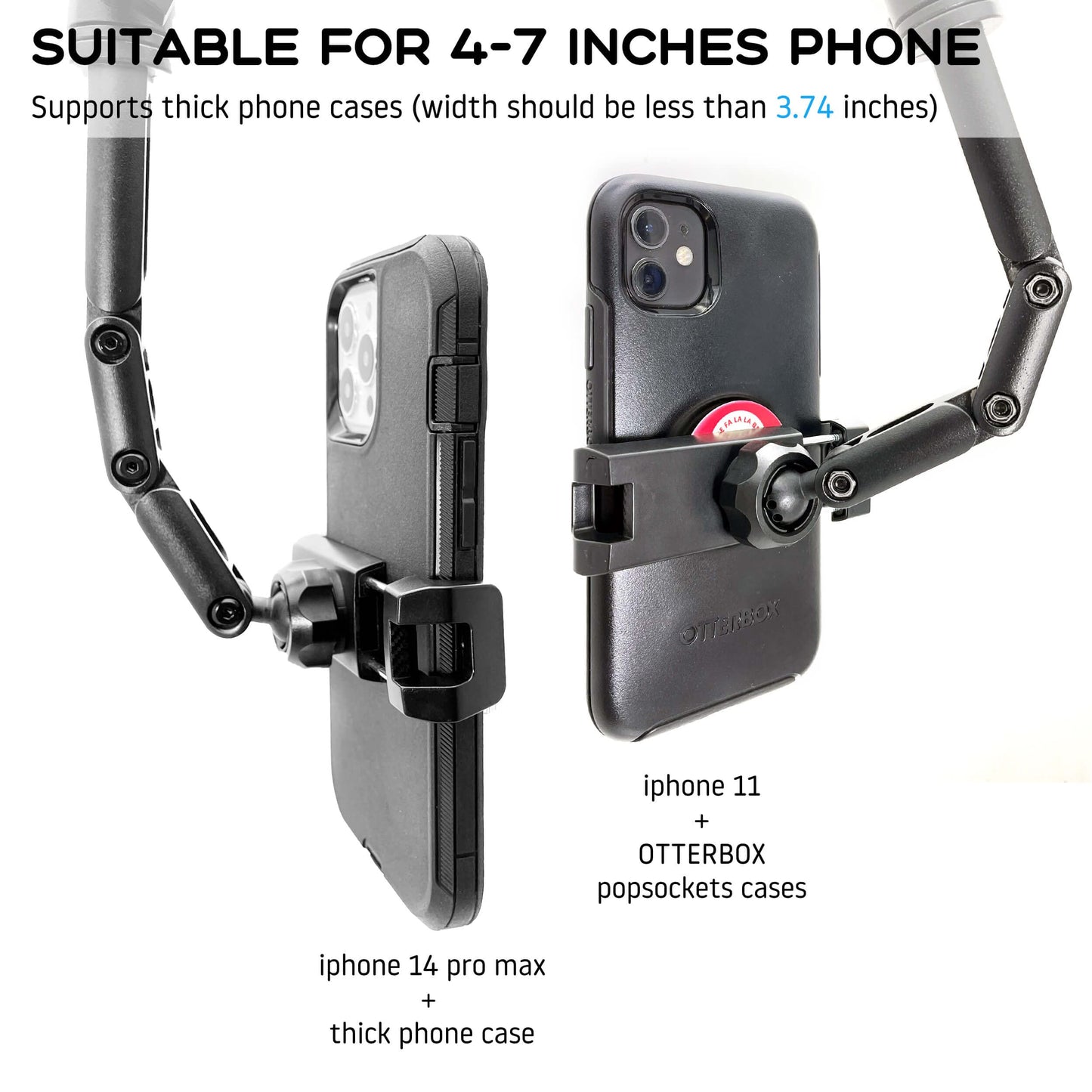 Quyee Rear View Mirror Phone Holder Mount for Car, Aluminum Multi-Directional Metal arms and 360-degree Rotatable Retractable, Car Truck Essentials Accessories Compatible with iPhone Android Phones