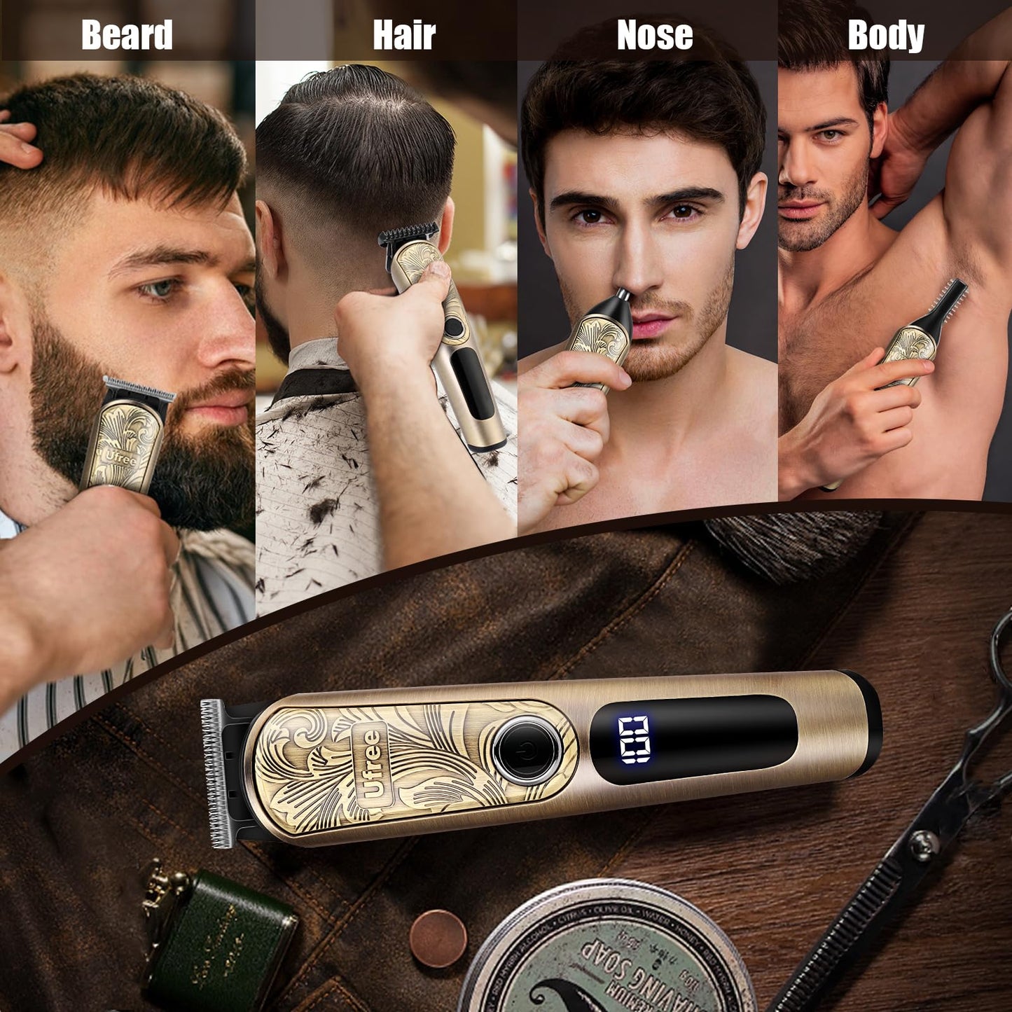 Ufree Upgraded Beard Trimmer for Men, Electric Razor Shavers for Men, Fully Washable Hair Trimmer Clippers, Grooming Kit with Mustache Face Nose Body, Best Gift for Men