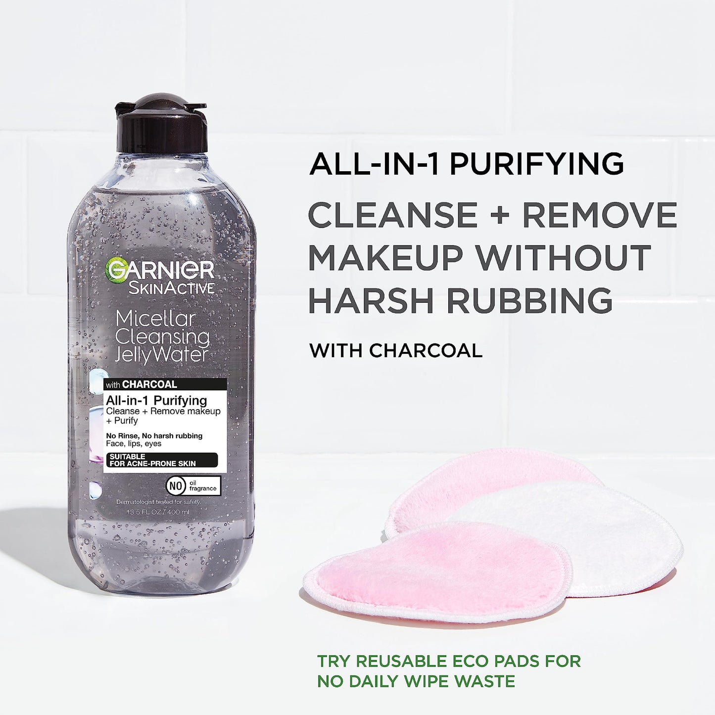 Garnier Skinactive Micellar Cleansing Jelly Water with Charcoal Purifying All in One Water, 2 Pack