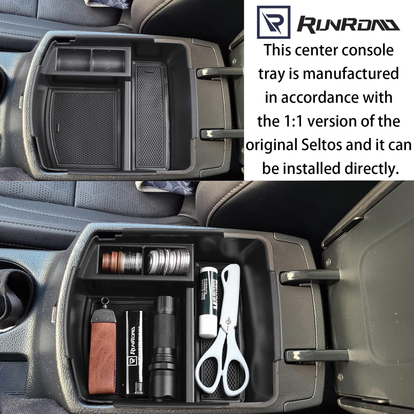 RUNROAD Center Console Organizer Tray Compatible with 2020 2021 2022 2023 2024 Kia Seltos Accessories, ABS Insert Tray Secondary Storage Box Holder Black