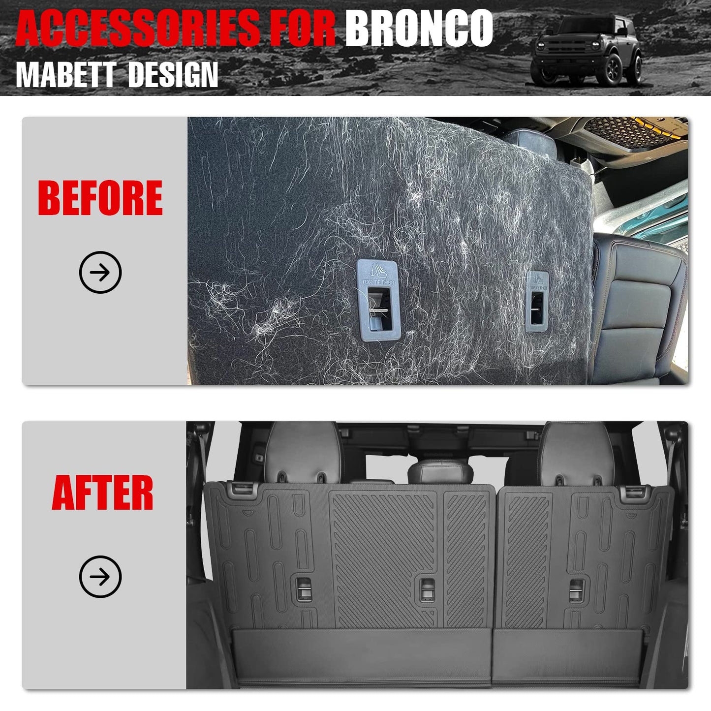 Mabett Rear Seat Back Cover Backrest Protector for Ford Bronco Accessories 2021 2022 2023 with Dog Seat Liner fit Bronco 4-Door (4 Pieces-with Folding Lip)