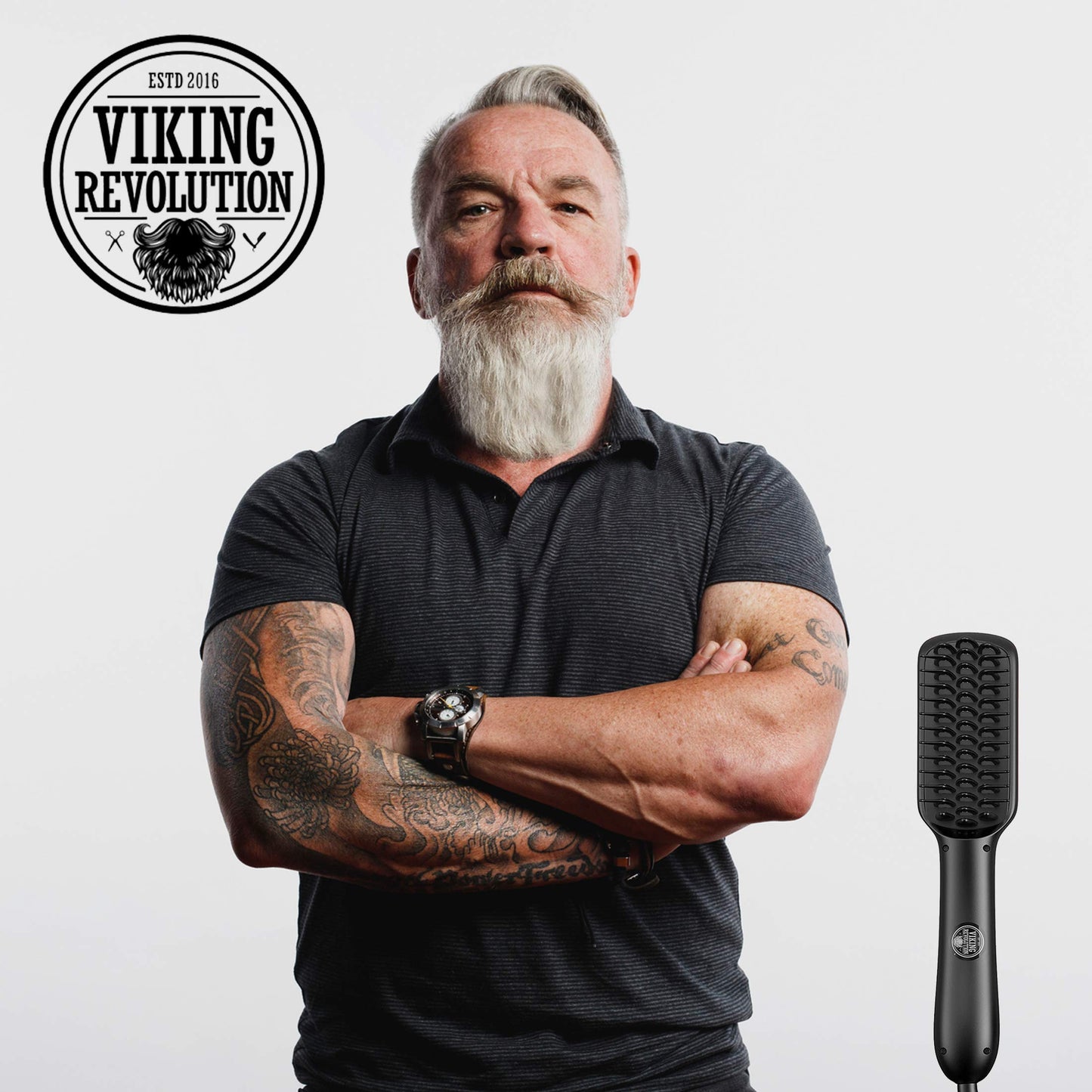 Beard Straightener Brush for Men - Fast Heating Ceramic and Ionic Mens Beard Straightener Comb - Heated Beard Brush - Includes Wooden Beard Comb & Beard Balm with Sandalwood Scent