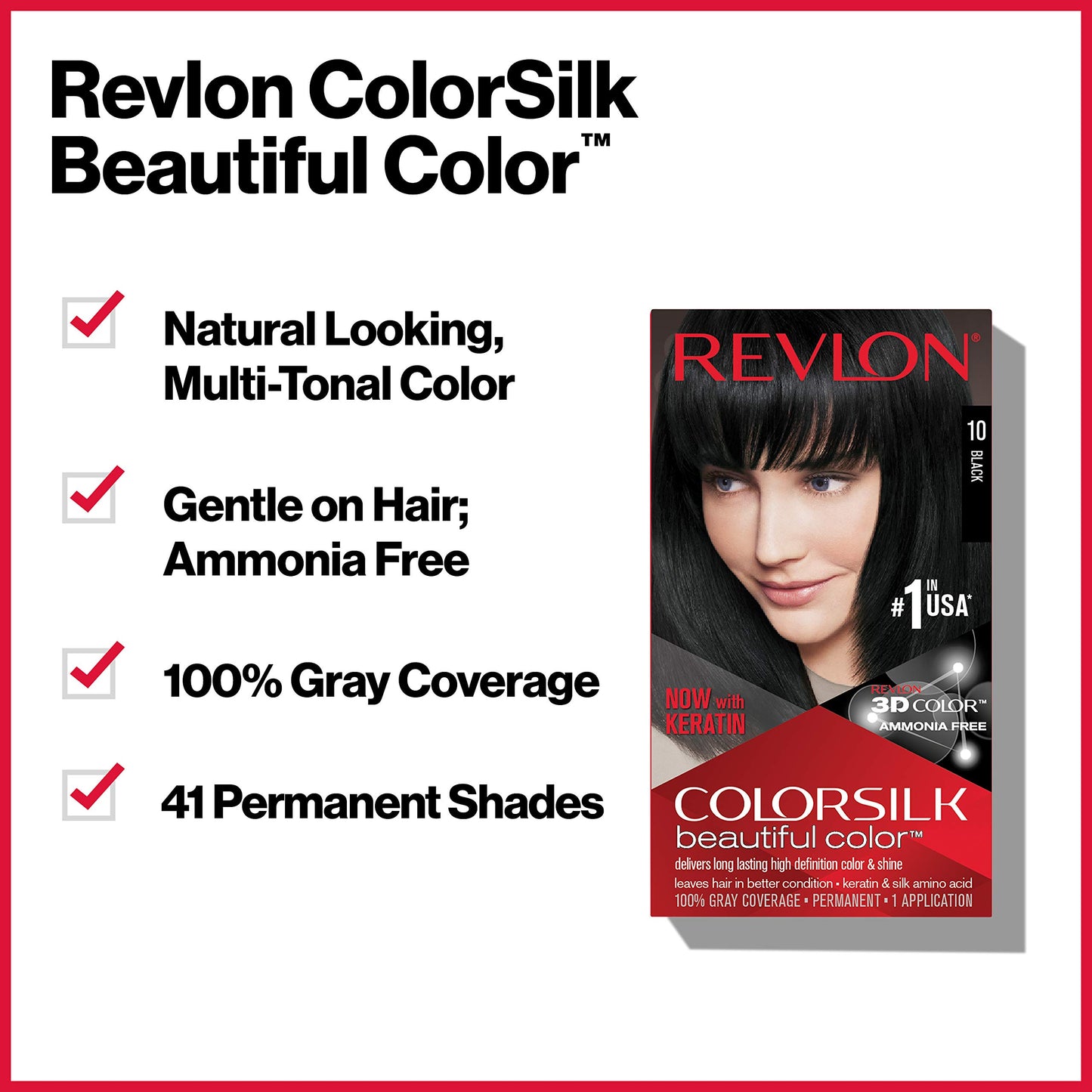 Revlon Permanent Hair Color, Permanent Hair Dye, Colorsilk with 100% Gray Coverage, Ammonia-Free, Keratin and Amino Acids, 48 Burgandy, 4.4 Oz (Pack of 3)