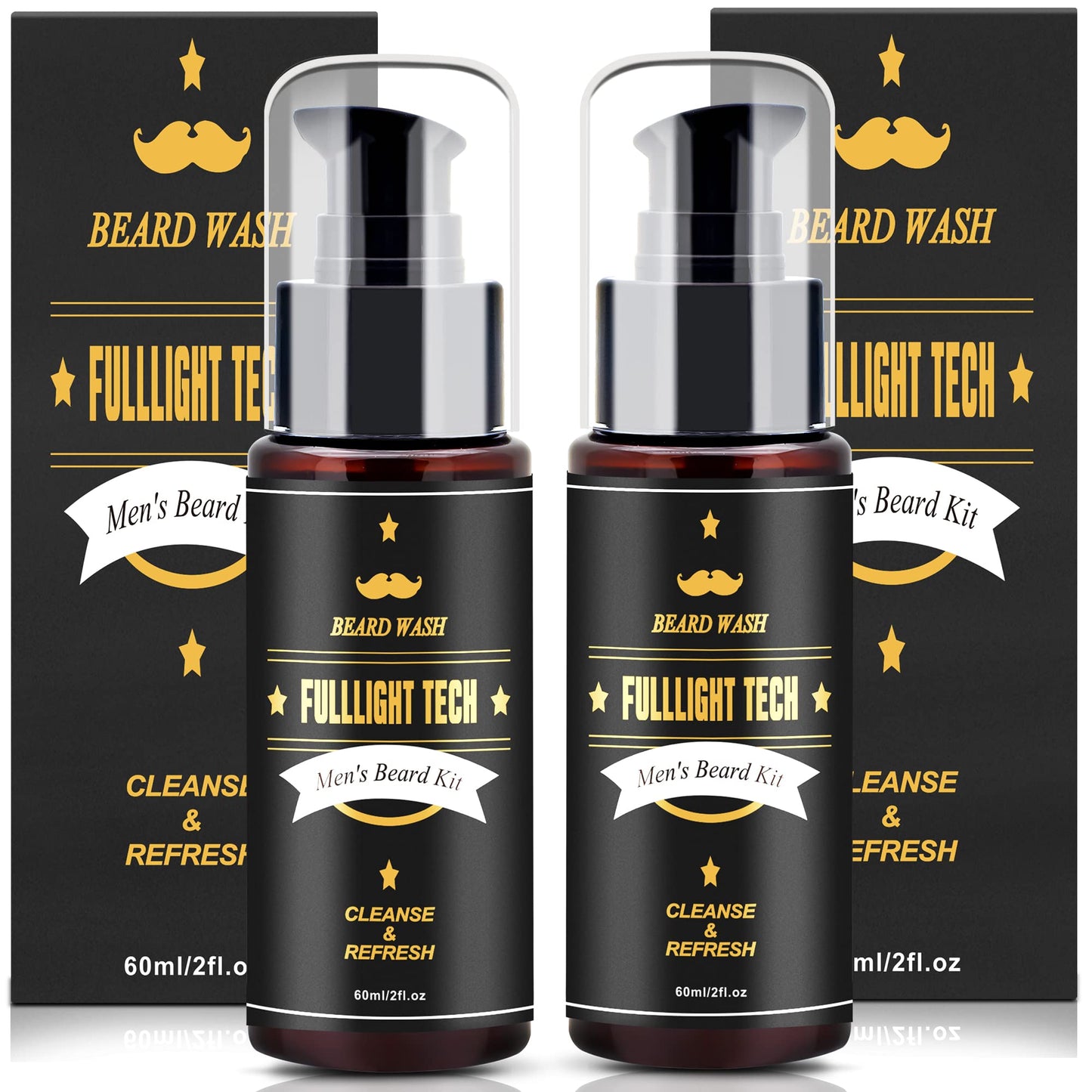 FULLLIGHT TECH 2 Pack Beard Wash/Beard Shampoo w/Argan Oil & Jojoba Oils,Rosemary Extract - Clean & Moisturizing & Nourishing for Mustache & Beard Maintenance Growth-Beard Kit for Men Gift