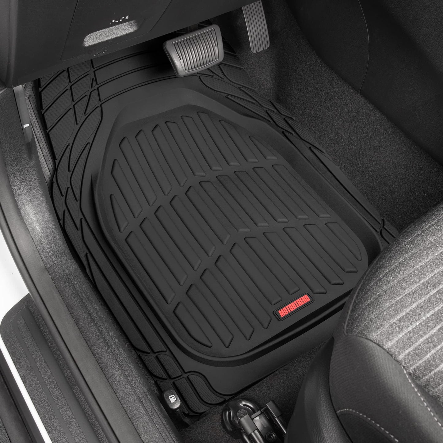 Motor Trend FlexTough Floor Mats for Cars, Black Deep Dish All-Weather Car Mats, Waterproof Trim-To Fit Automotive Floor Mats for Cars Trucks SUV, Universal Floor Liner Car Accessories