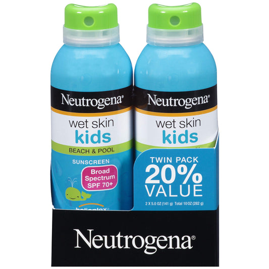 Neutrogena Wet Skin Kids Sunscreen Spray, Water-Resistant and Oil-Free, Broad Spectrum SPF 70+, 5 oz 2PK