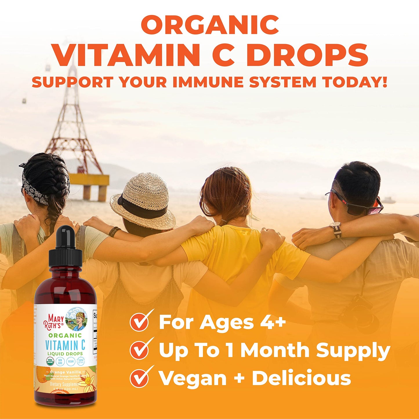 MaryRuth's Vitamin C Drops | USDA Organic Vitamin C Liquid Drops for Adults | Men & Women | Vitamin for Immune Support & Overall Health | Vegan | Non-GMO | Gluten Free | 30 Servings